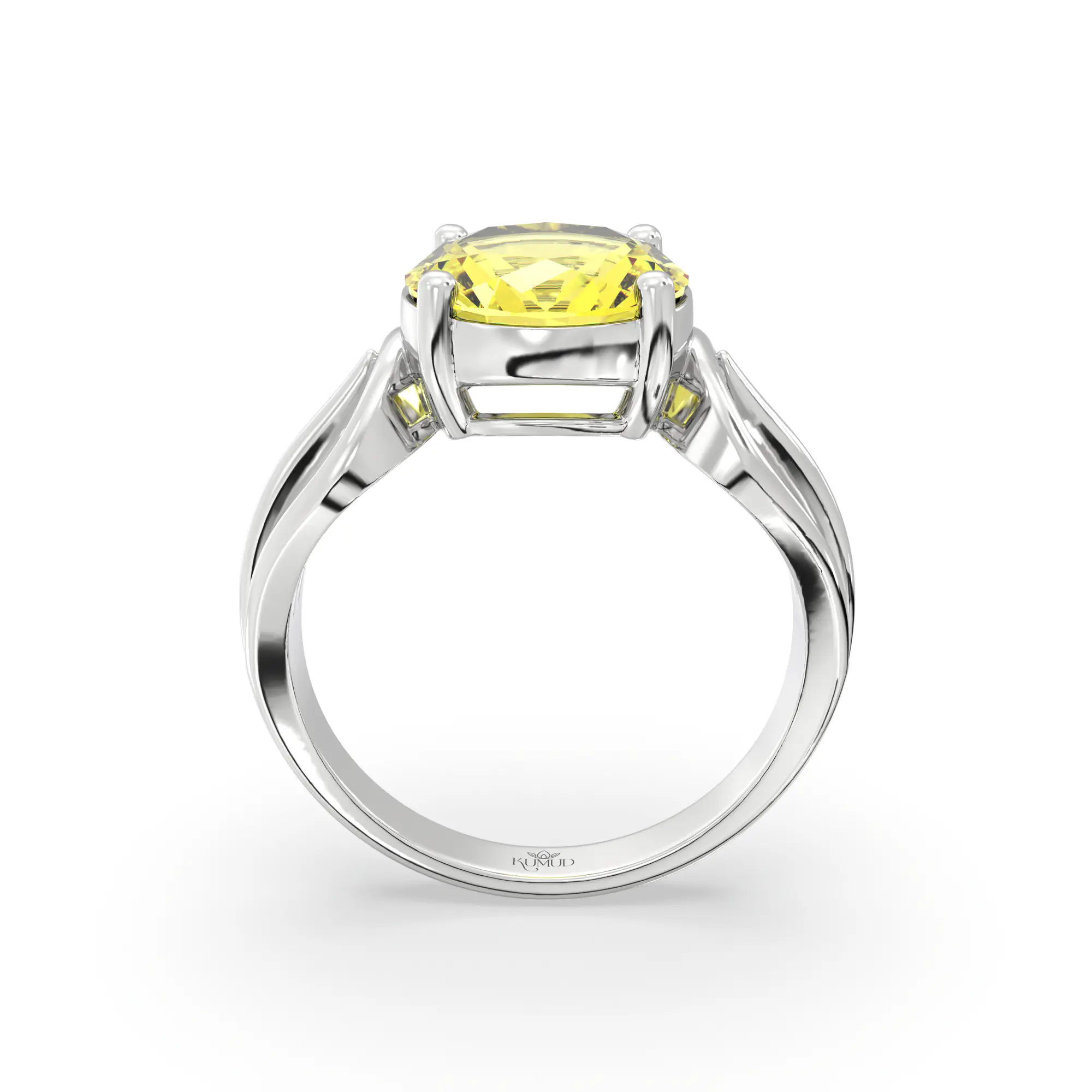 Yellow Sapphire (Pukhraj) Ring for Women in 18K White Gold – Oval 9x8 mm, Prong Setting, 5 g (Design K17A-13) thumbnail