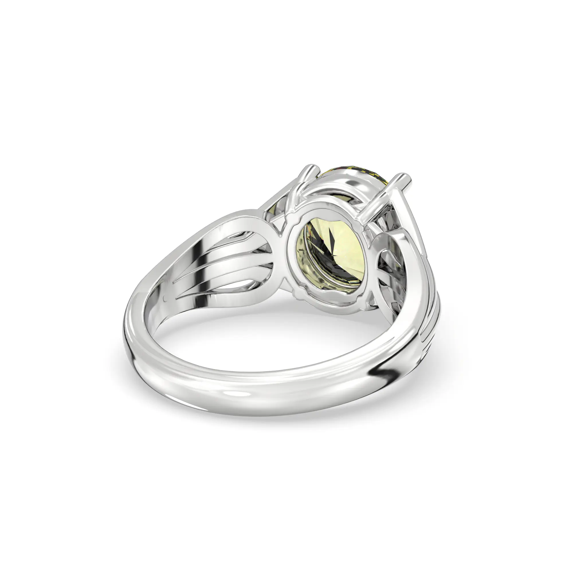 Yellow Sapphire (Pukhraj) Ring for Women in 18K White Gold – Oval 9x8 mm, Prong Setting, 5 g (Design K17A-13) thumbnail