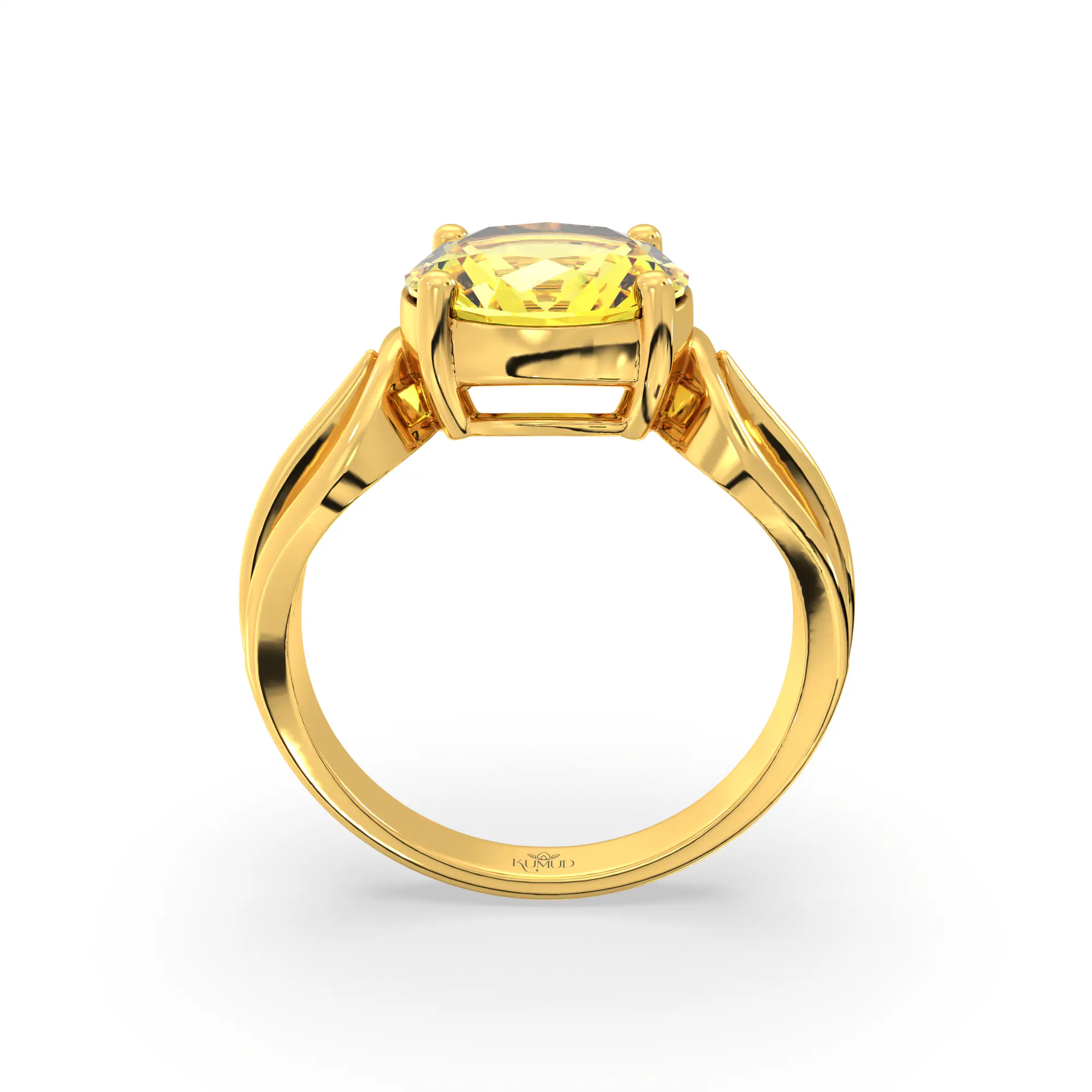 Yellow Sapphire (Pukhraj) Ring for Women in 22K Yellow Gold – Oval 9x8 mm, Prong Setting, 5 g (Design K17A-13) thumbnail