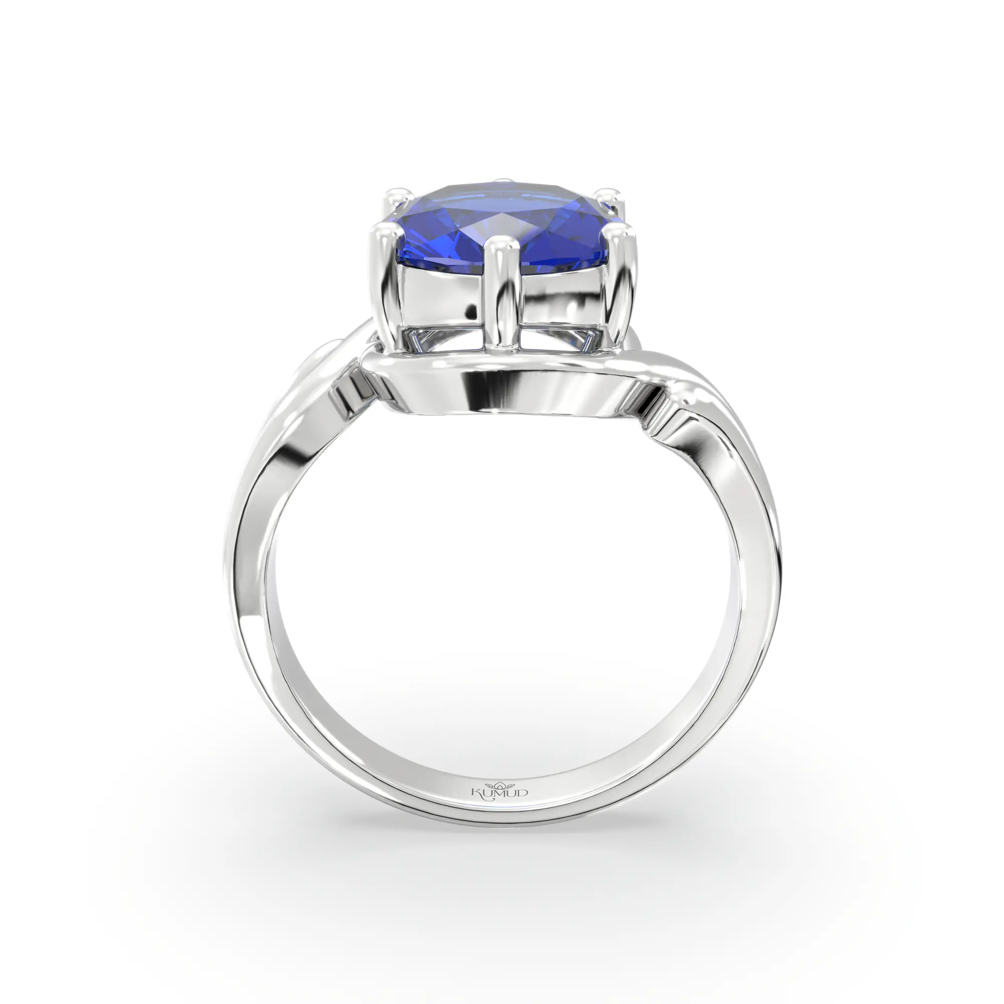 Blue Sapphire (Neelam) Ring for Women in 18K White Gold – Oval 9x8 mm, Prong Setting, 6 g (Design K17A-14) thumbnail