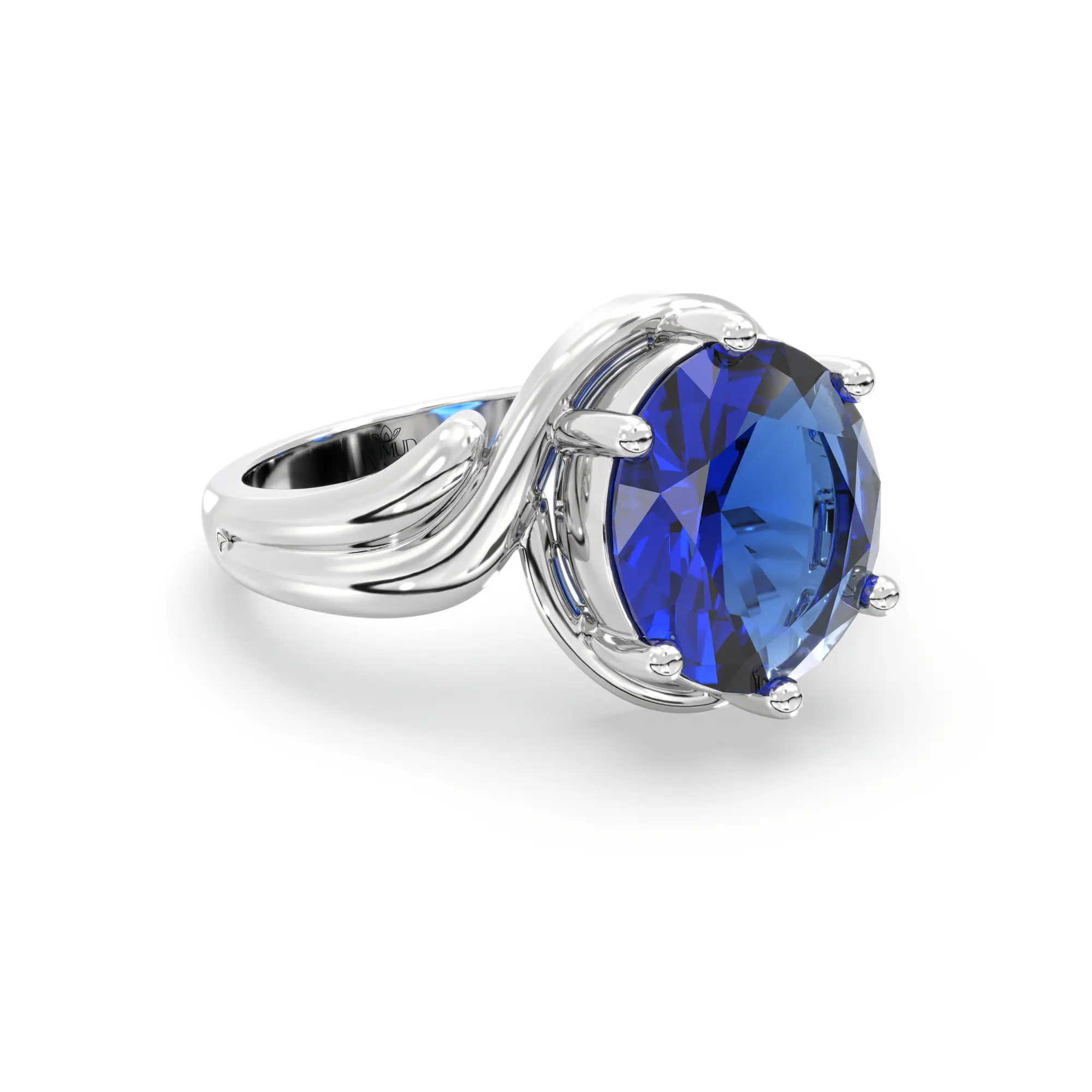 Blue Sapphire (Neelam) Ring for Women in 18K White Gold – Oval 9x8 mm, Prong Setting, 6 g (Design K17A-14) thumbnail