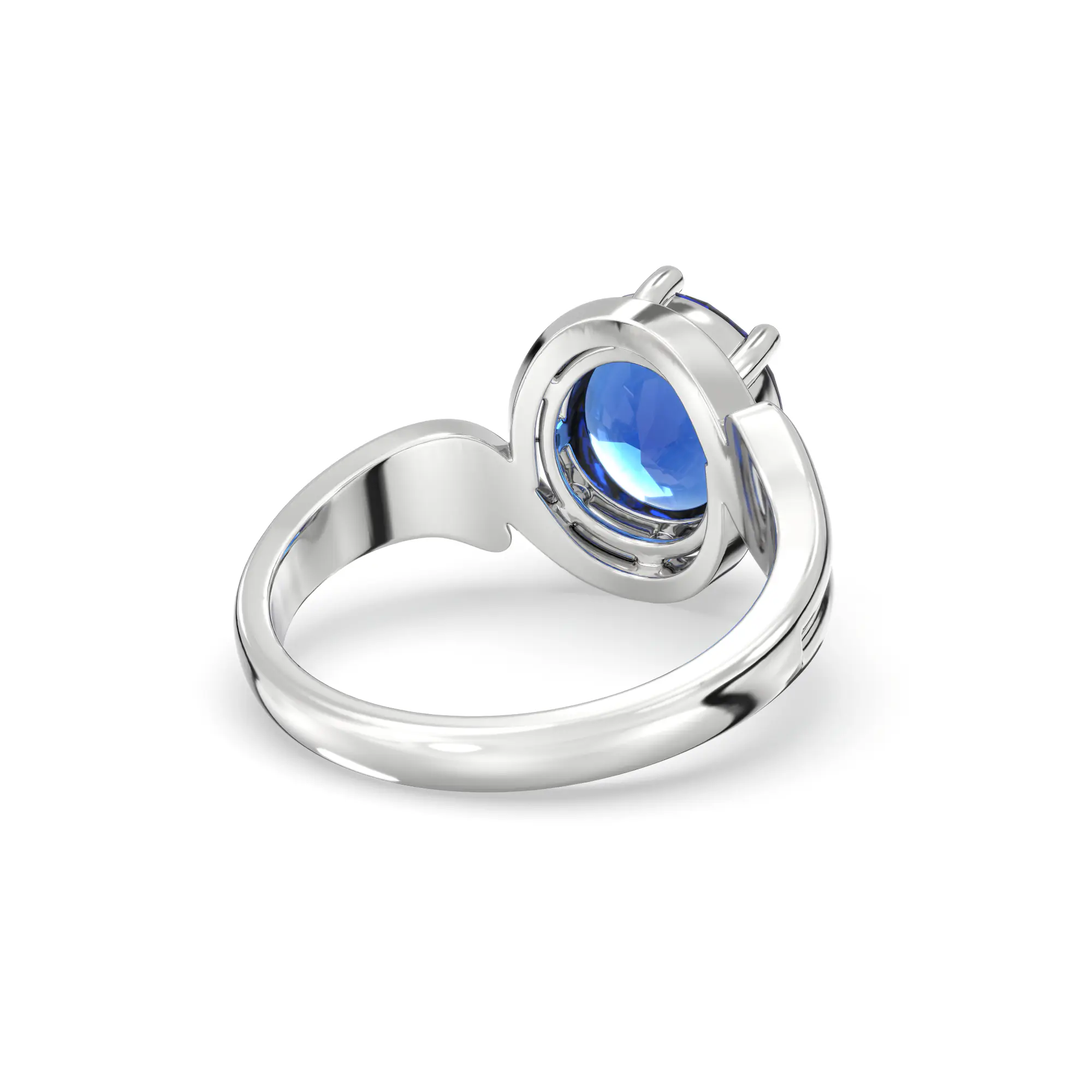 Blue Sapphire (Neelam) Ring for Women in 18K White Gold – Oval 9x8 mm, Prong Setting, 6 g (Design K17A-14) thumbnail