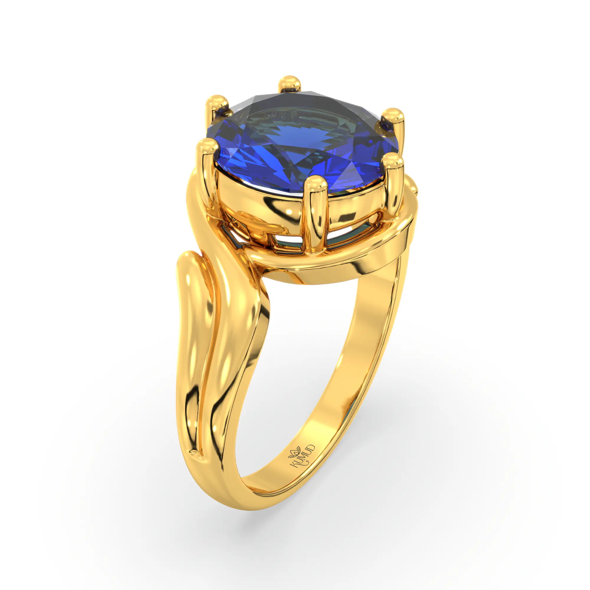 Blue Sapphire (Neelam) Ring for Women in 22K Yellow Gold – Oval 9x8 mm, Prong Setting, 6 g (Design K17A-14) thumbnail