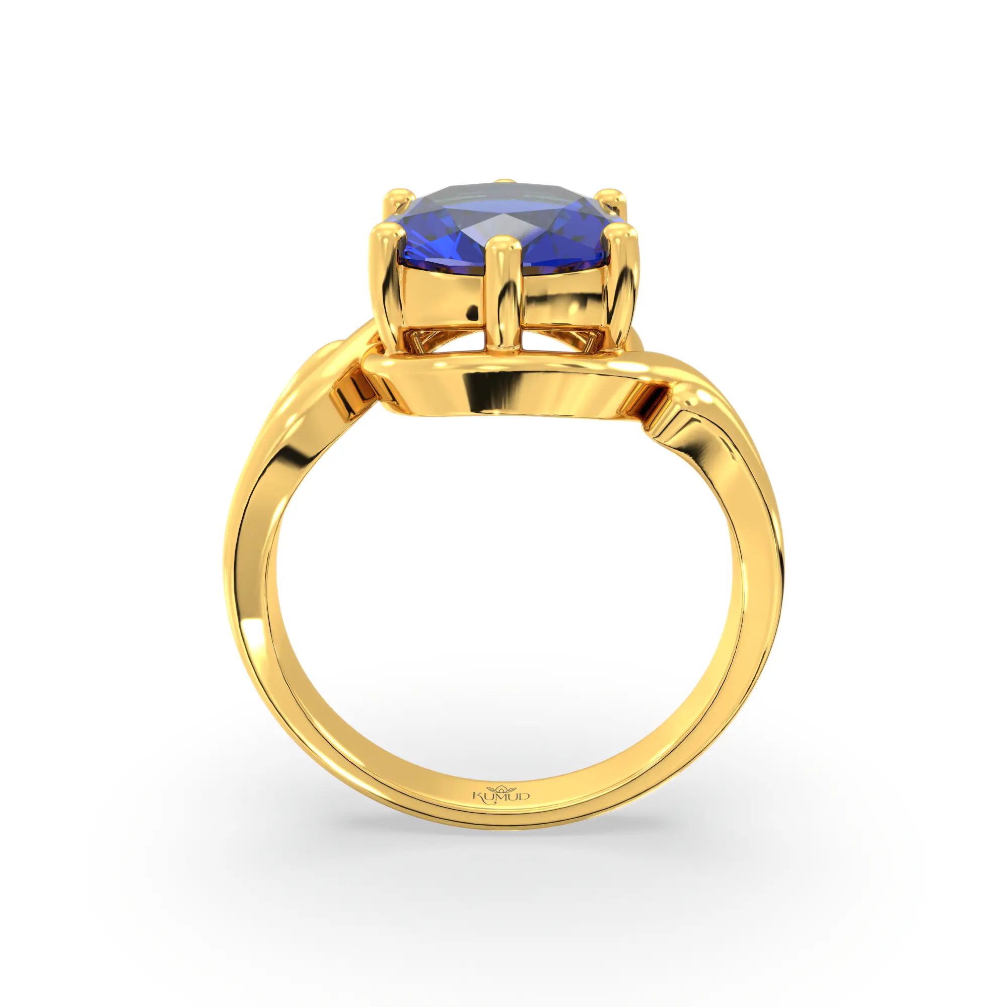Blue Sapphire (Neelam) Ring for Women in 22K Yellow Gold – Oval 9x8 mm, Prong Setting, 6 g (Design K17A-14) thumbnail