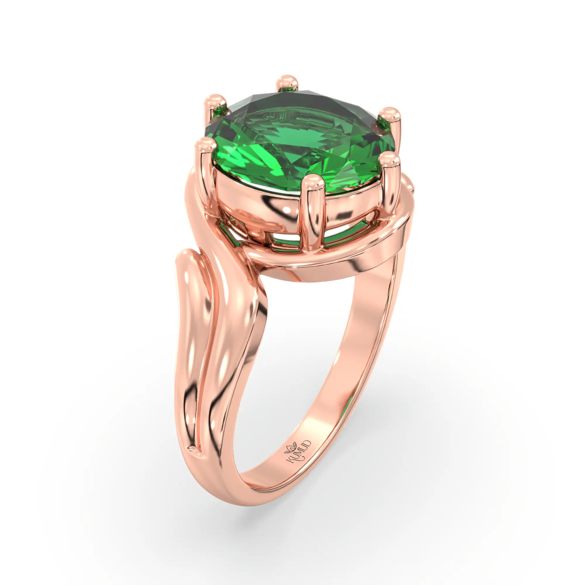 Emerald (Panna) Ring for Women in 18K Rose Gold – Oval 9x8 mm, Prong Setting, 6 g (Design K17A-14) thumbnail