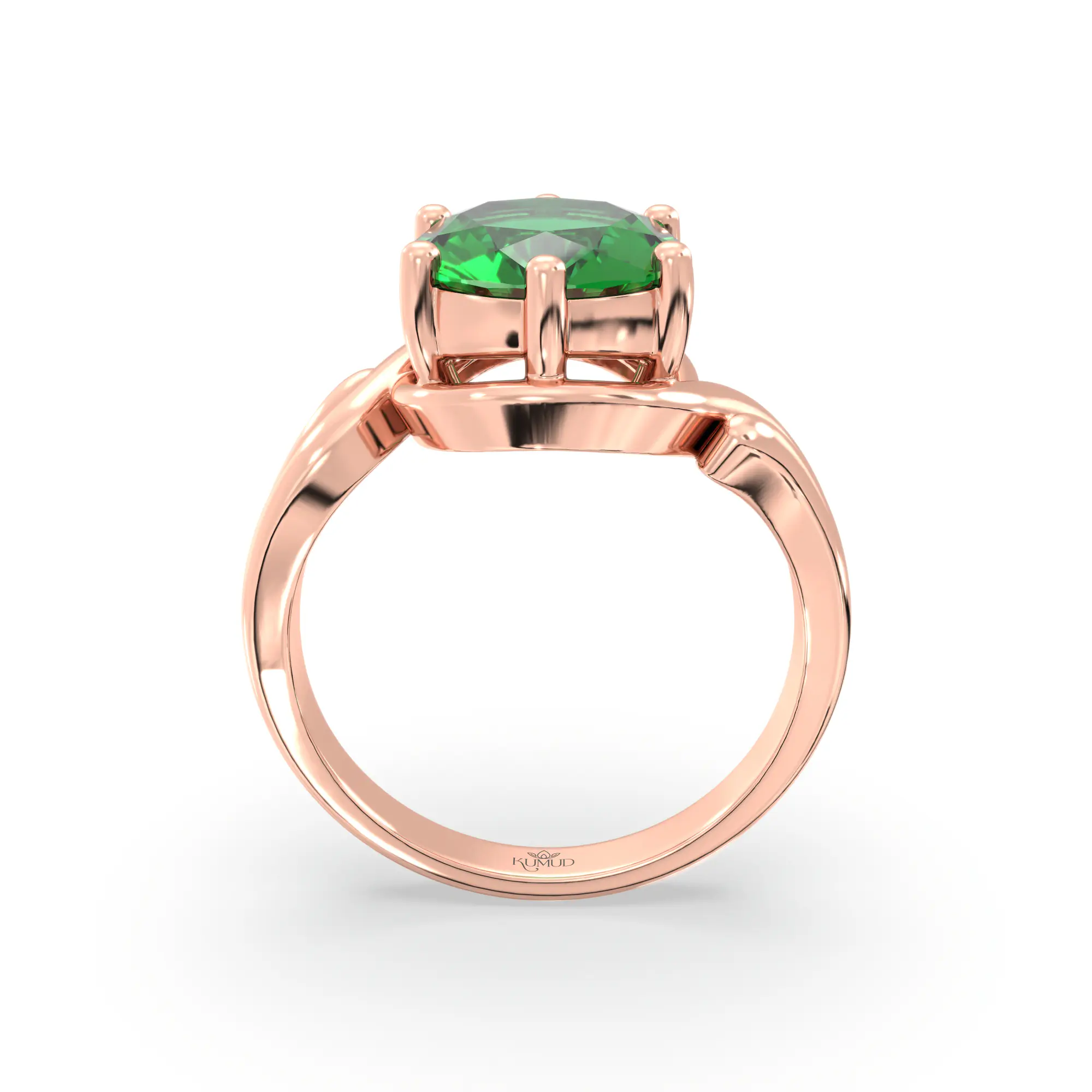 Emerald (Panna) Ring for Women in 18K Rose Gold – Oval 9x8 mm, Prong Setting, 6 g (Design K17A-14) thumbnail