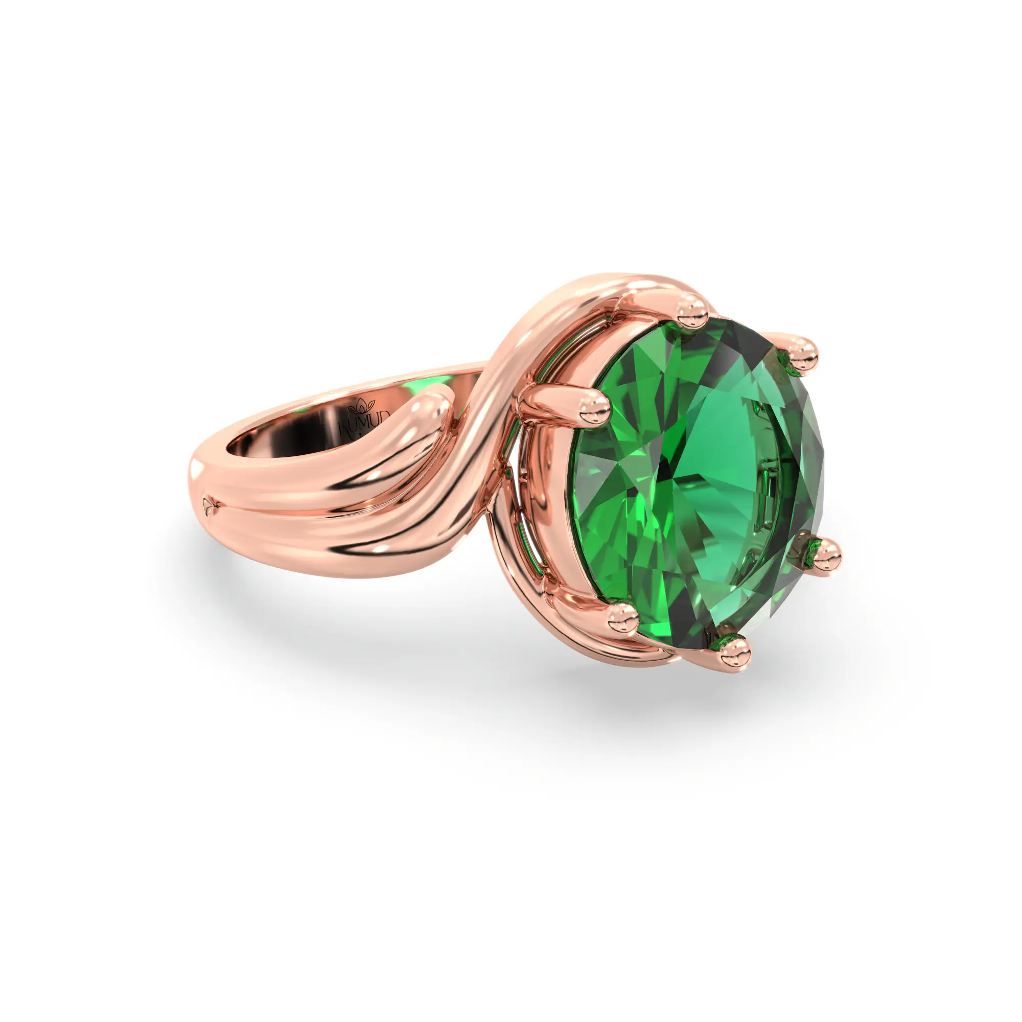 Emerald (Panna) Ring for Women in 18K Rose Gold – Oval 9x8 mm, Prong Setting, 6 g (Design K17A-14) thumbnail