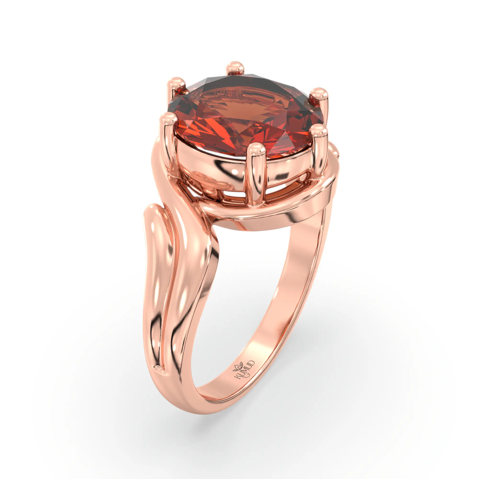 Hessonite (Gomed) Ring for Women in 18K Rose Gold – Oval 9x8 mm, Prong Setting, 6 g (Design K17A-14) thumbnail
