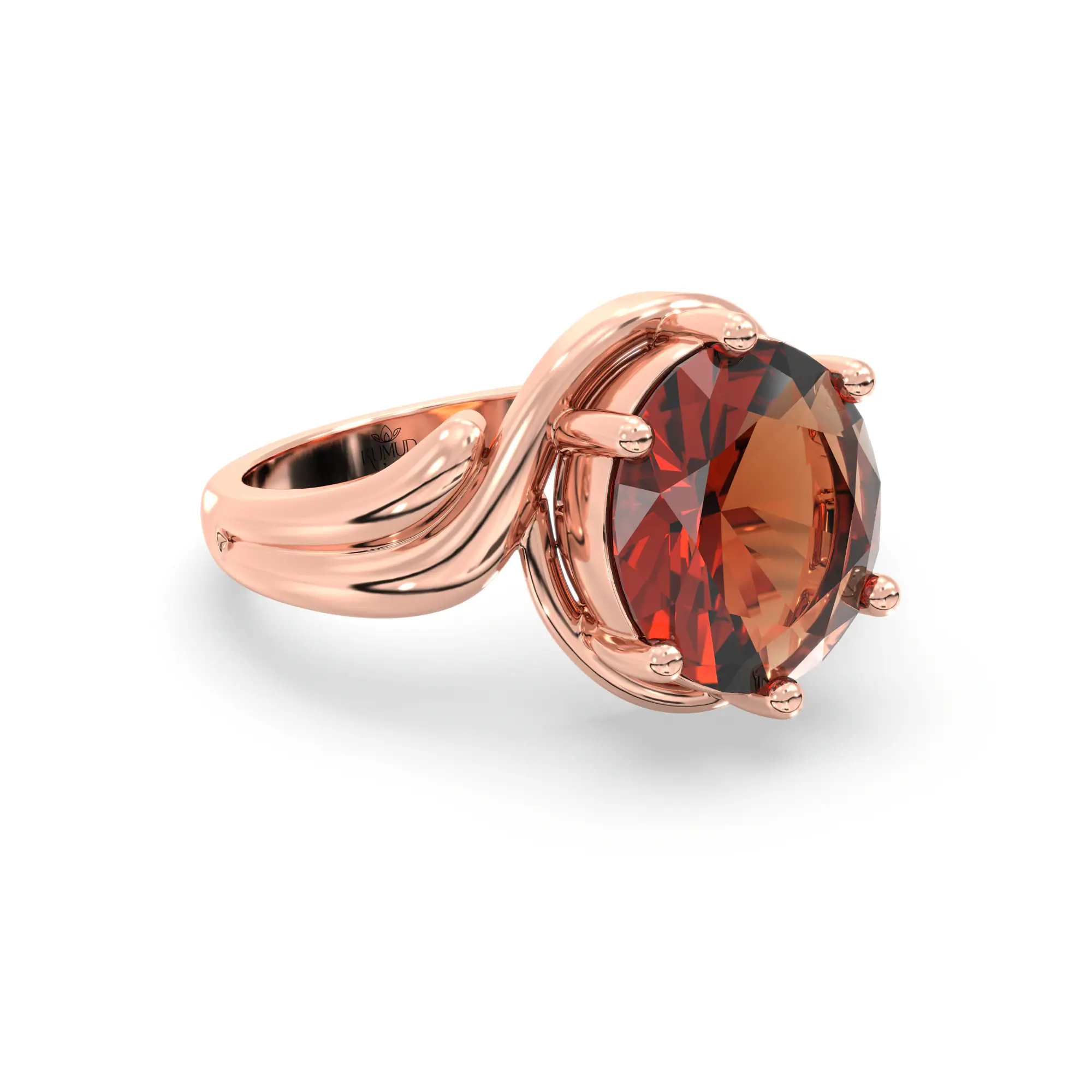 Hessonite (Gomed) Ring for Women in 18K Rose Gold – Oval 9x8 mm, Prong Setting, 6 g (Design K17A-14) thumbnail