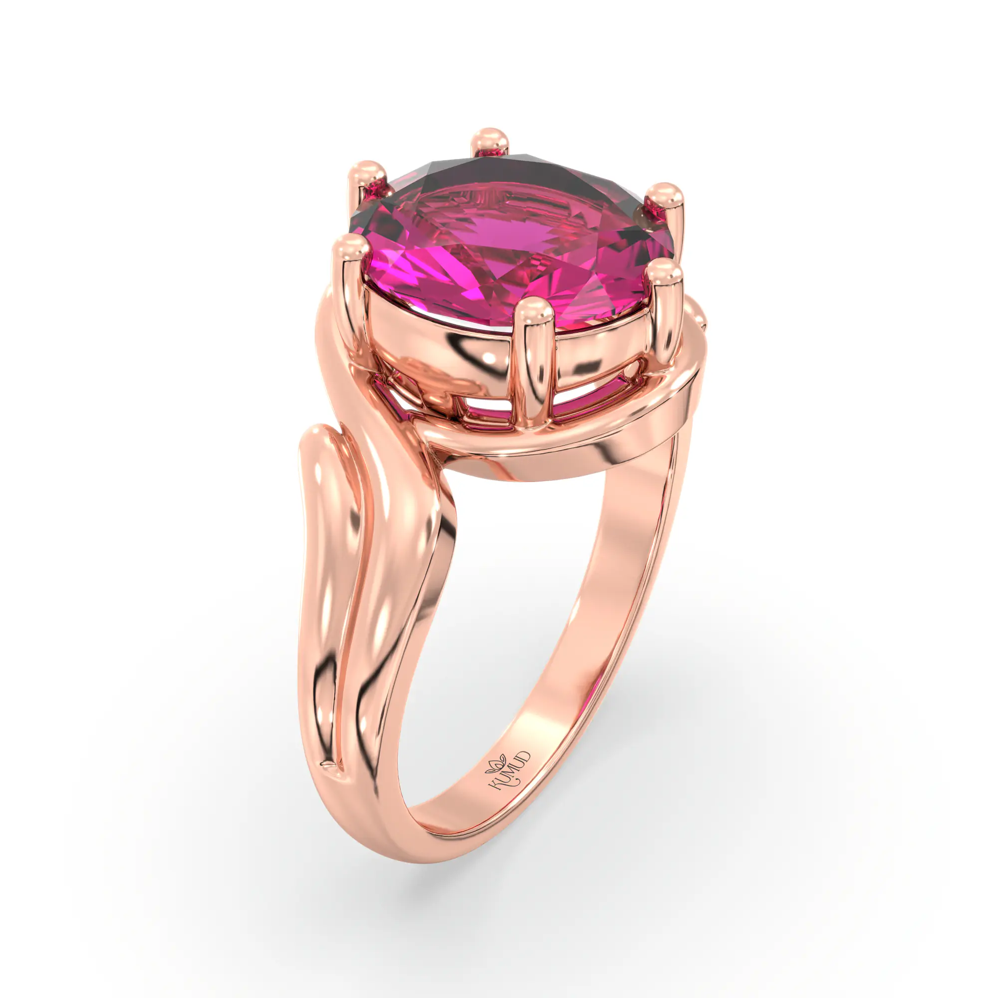 Ruby (Manik) Ring for Women in 18K Rose Gold – Oval 9x8 mm, Prong Setting, 6 g (Design K17A-14) thumbnail