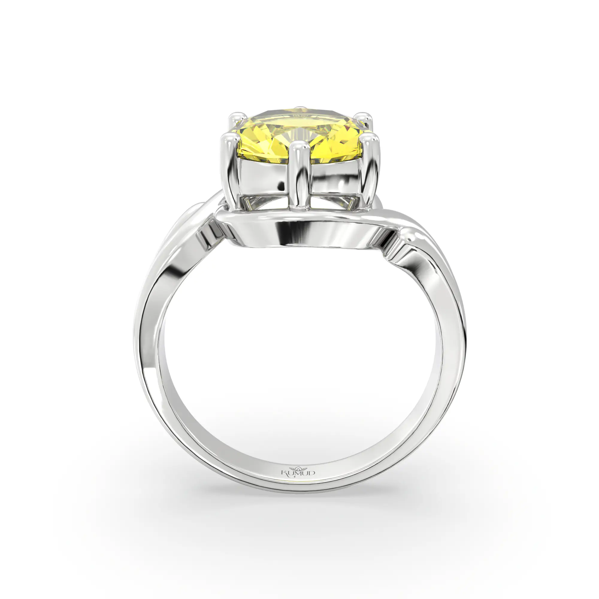 Yellow Sapphire (Pukhraj) Ring for Women in 18K White Gold – Oval 9x8 mm, Prong Setting, 6 g (Design K17A-14) thumbnail