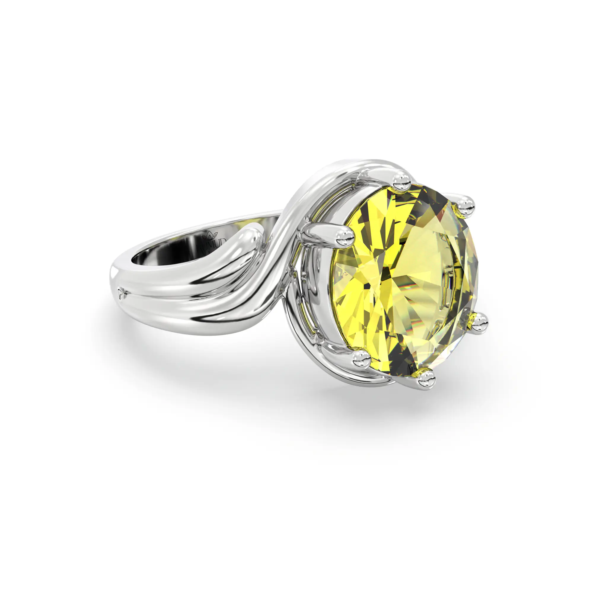 Yellow Sapphire (Pukhraj) Ring for Women in 18K White Gold – Oval 9x8 mm, Prong Setting, 6 g (Design K17A-14) thumbnail