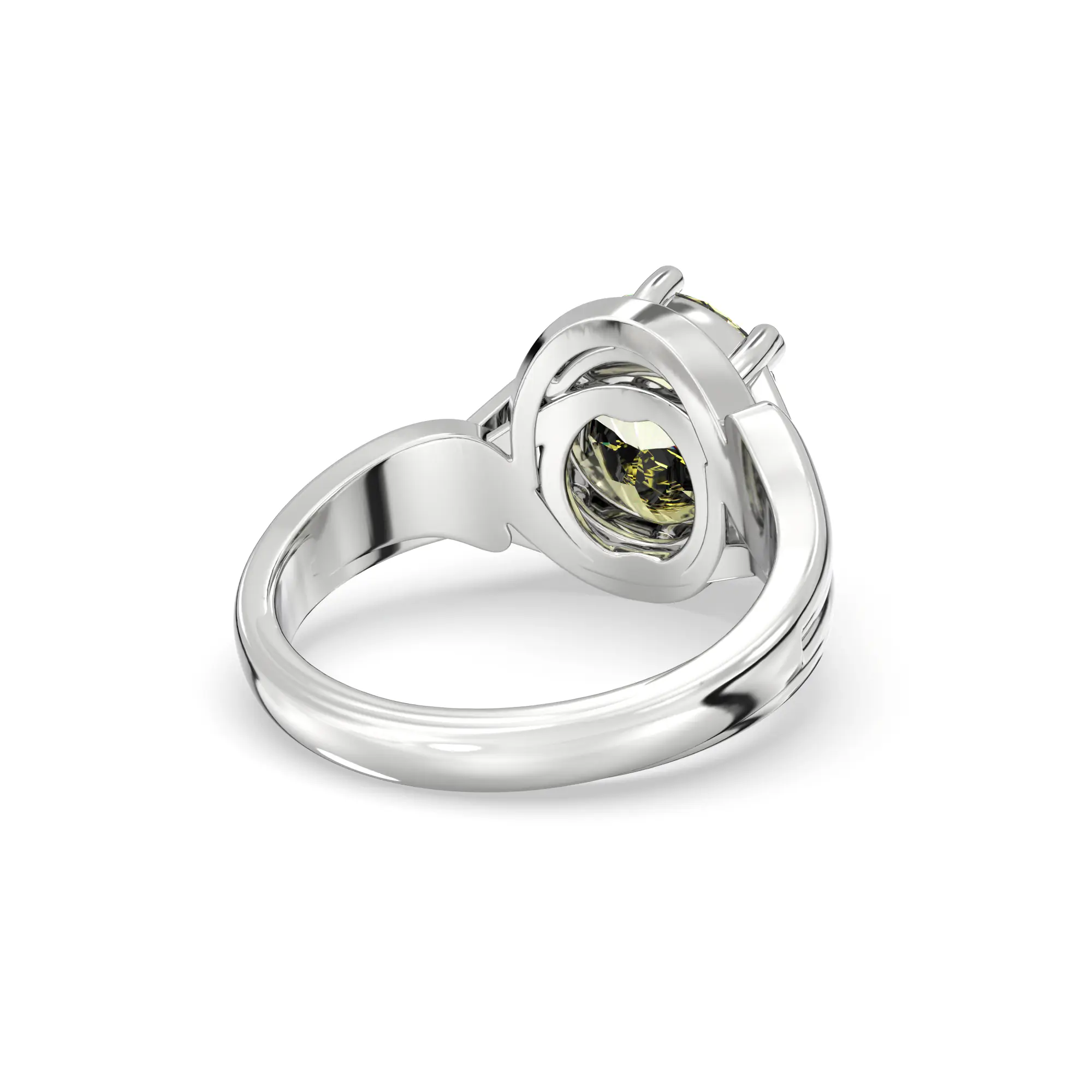 Yellow Sapphire (Pukhraj) Ring for Women in 18K White Gold – Oval 9x8 mm, Prong Setting, 6 g (Design K17A-14) thumbnail