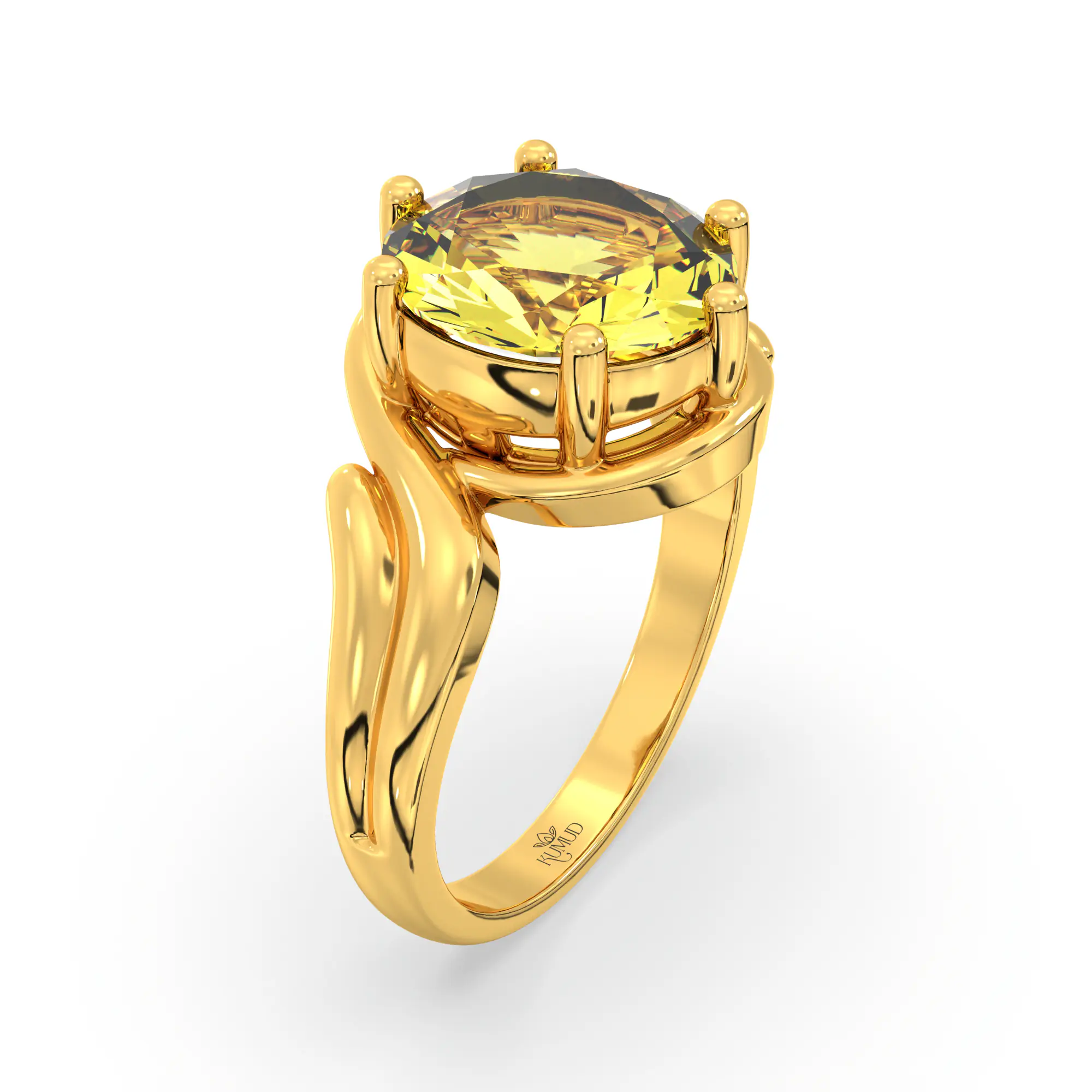 Yellow Sapphire (Pukhraj) Ring for Women in 22K Yellow Gold – Oval 9x8 mm, Prong Setting, 6 g (Design K17A-14) thumbnail