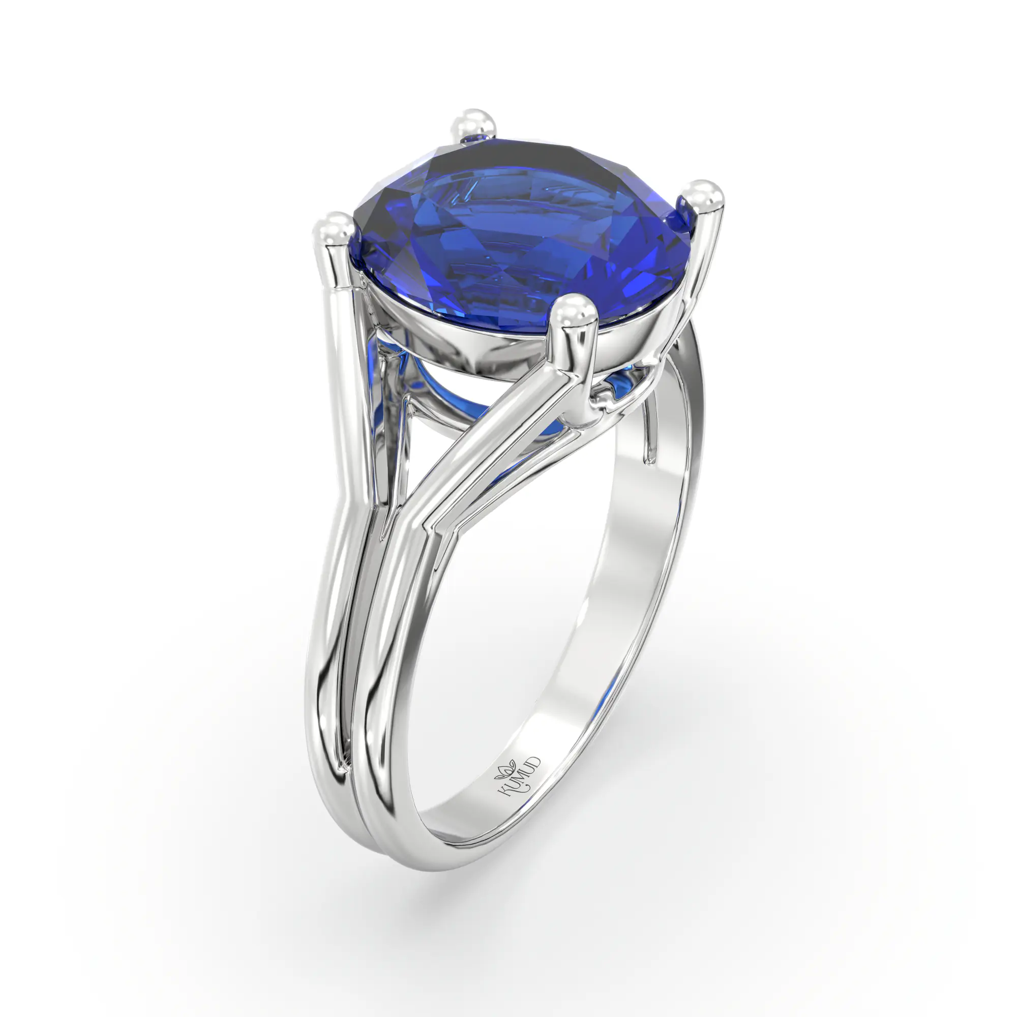 Blue Sapphire (Neelam) Ring for Women in 18K White Gold – Oval 9x8 mm, Prong Setting, 5 g (Design K17A-15) thumbnail