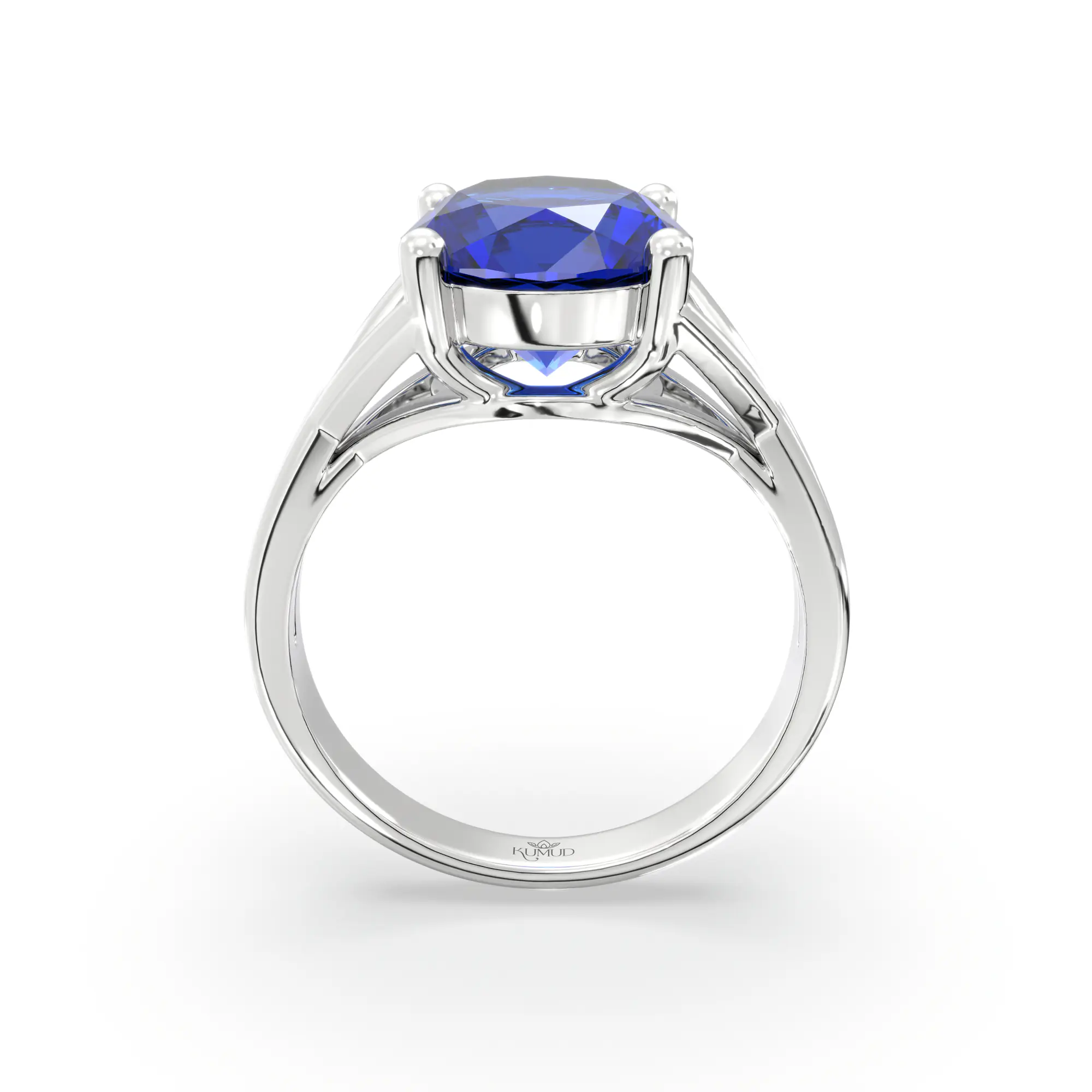 Blue Sapphire (Neelam) Ring for Women in 18K White Gold – Oval 9x8 mm, Prong Setting, 5 g (Design K17A-15) thumbnail
