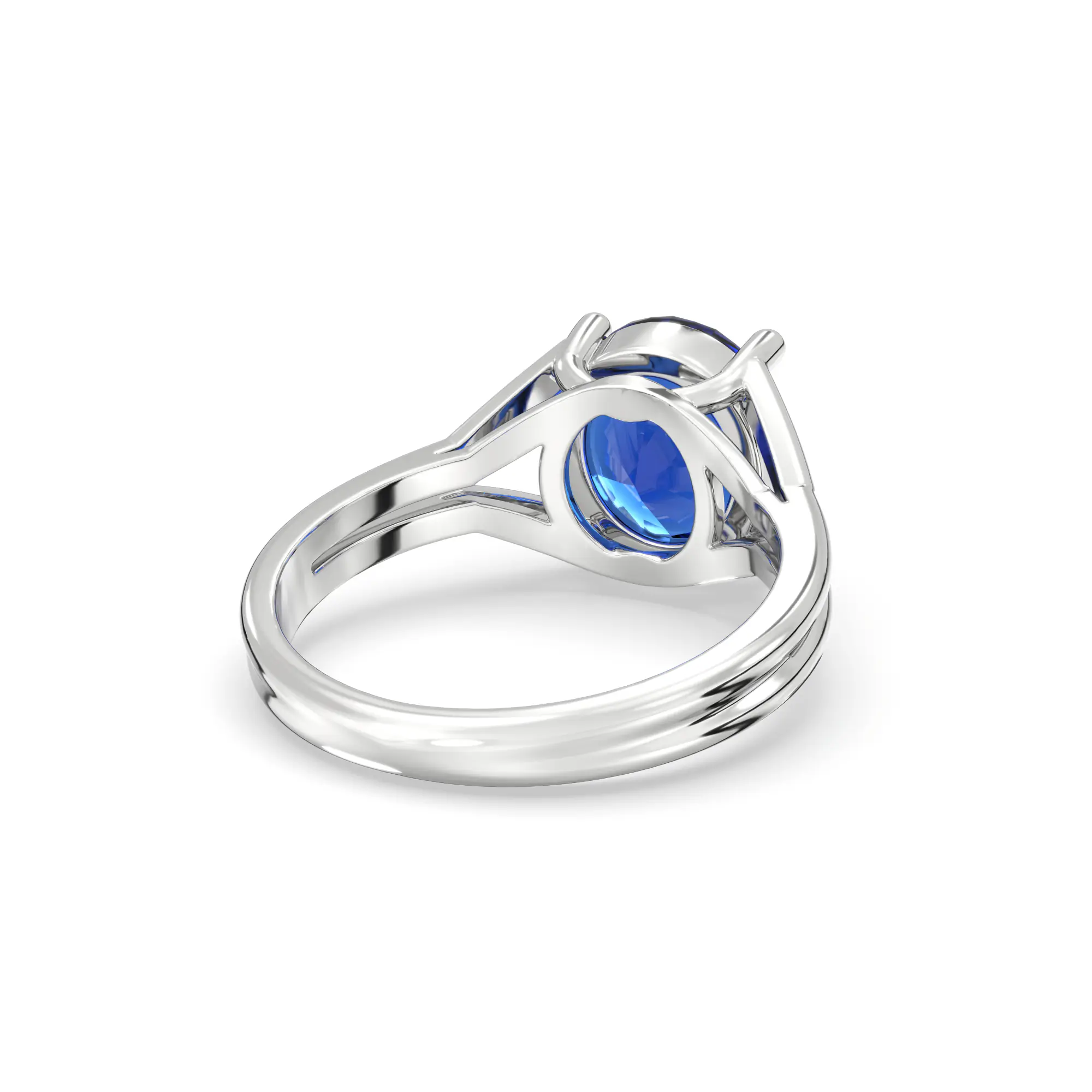 Blue Sapphire (Neelam) Ring for Women in 18K White Gold – Oval 9x8 mm, Prong Setting, 5 g (Design K17A-15) thumbnail