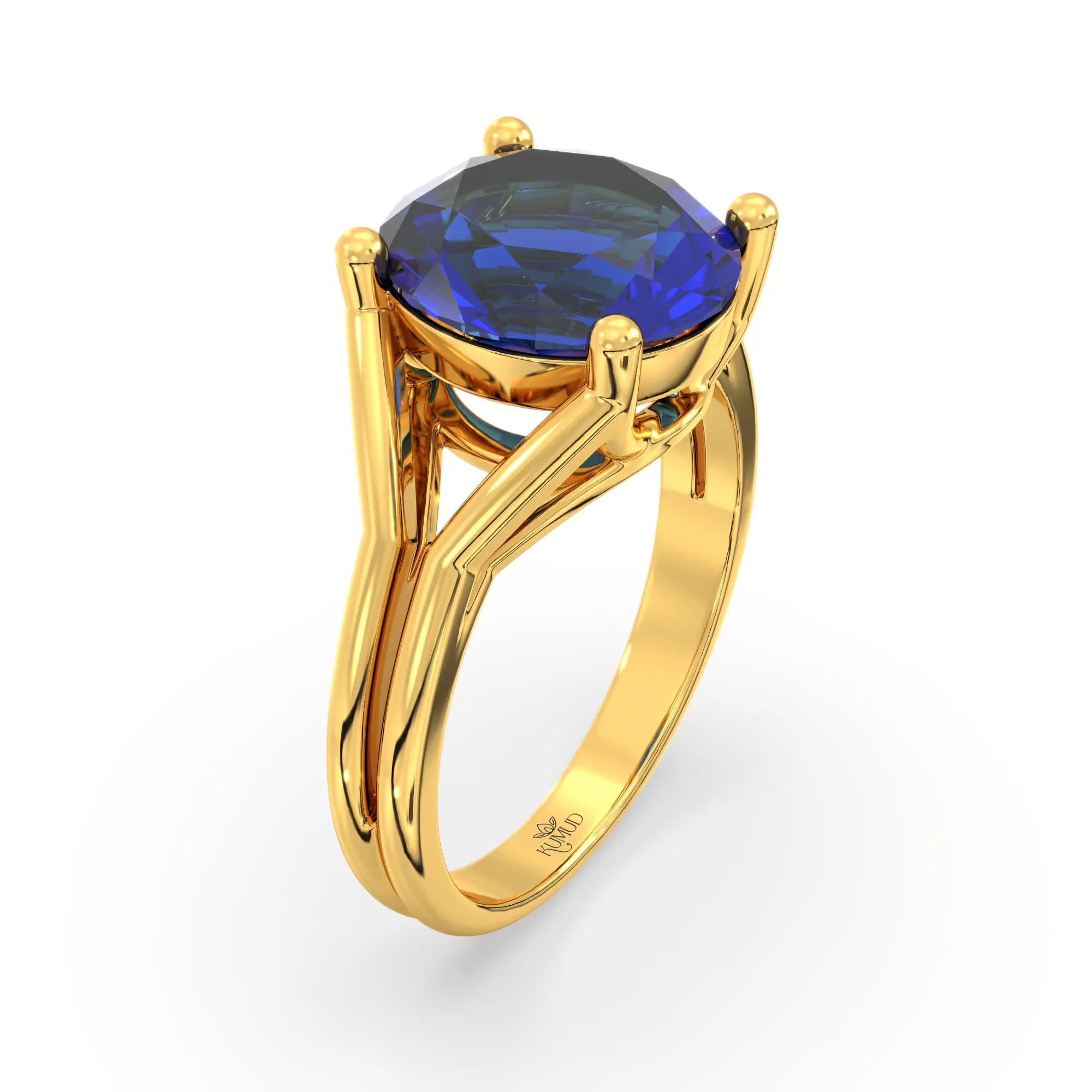 Blue Sapphire (Neelam) Ring for Women in 22K Yellow Gold – Oval 9x8 mm, Prong Setting, 5 g (Design K17A-15) thumbnail