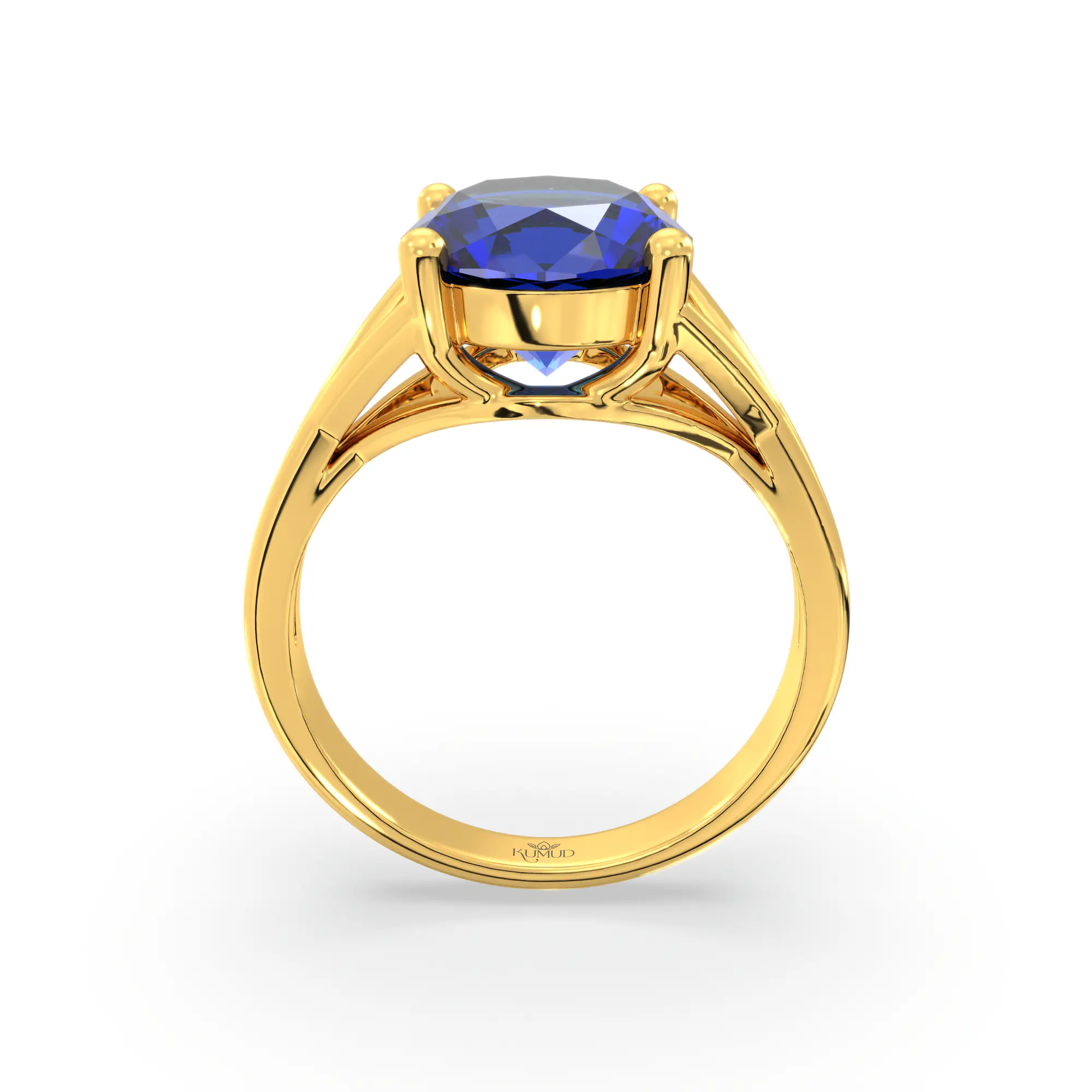Blue Sapphire (Neelam) Ring for Women in 22K Yellow Gold – Oval 9x8 mm, Prong Setting, 5 g (Design K17A-15) thumbnail