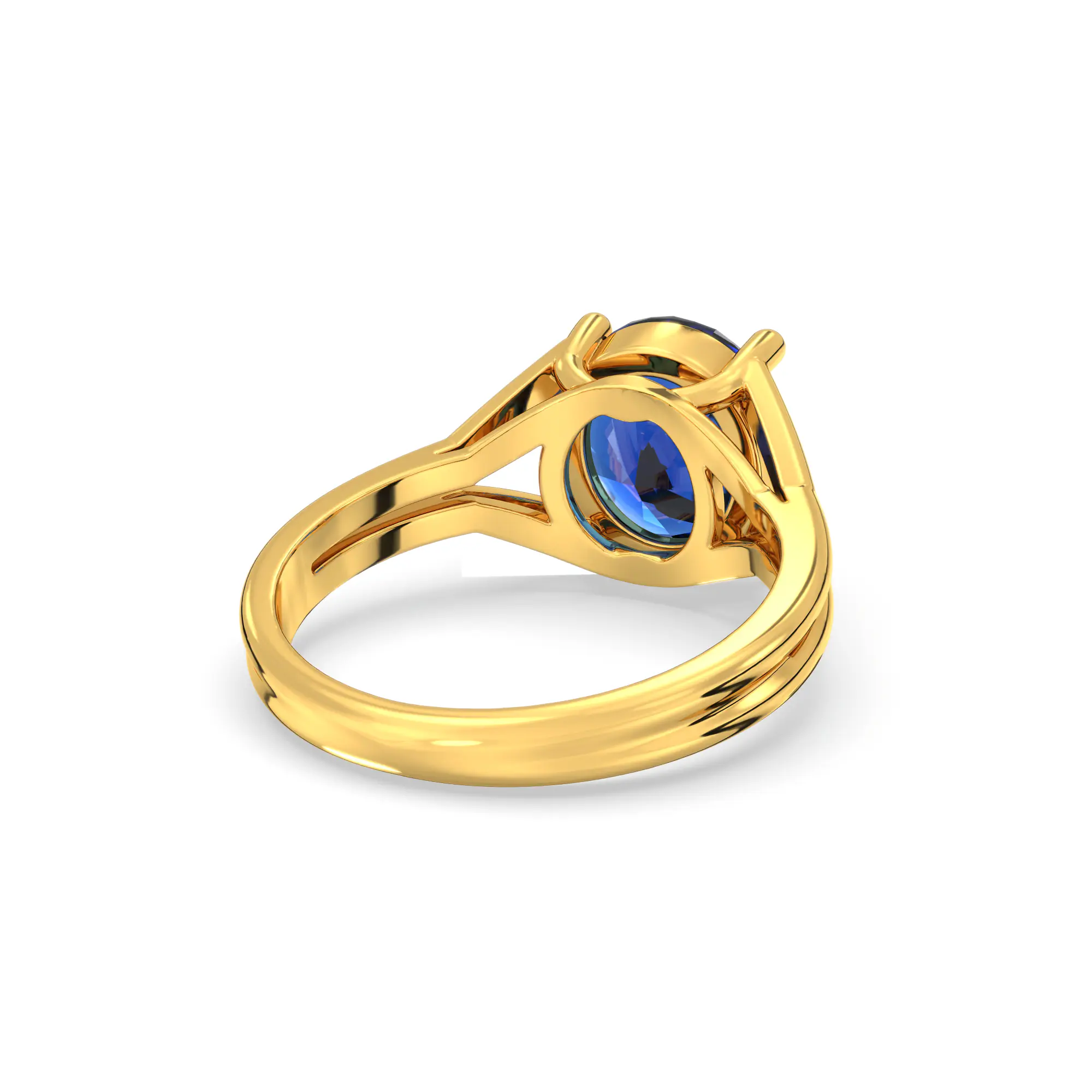 Blue Sapphire (Neelam) Ring for Women in 22K Yellow Gold – Oval 9x8 mm, Prong Setting, 5 g (Design K17A-15) thumbnail