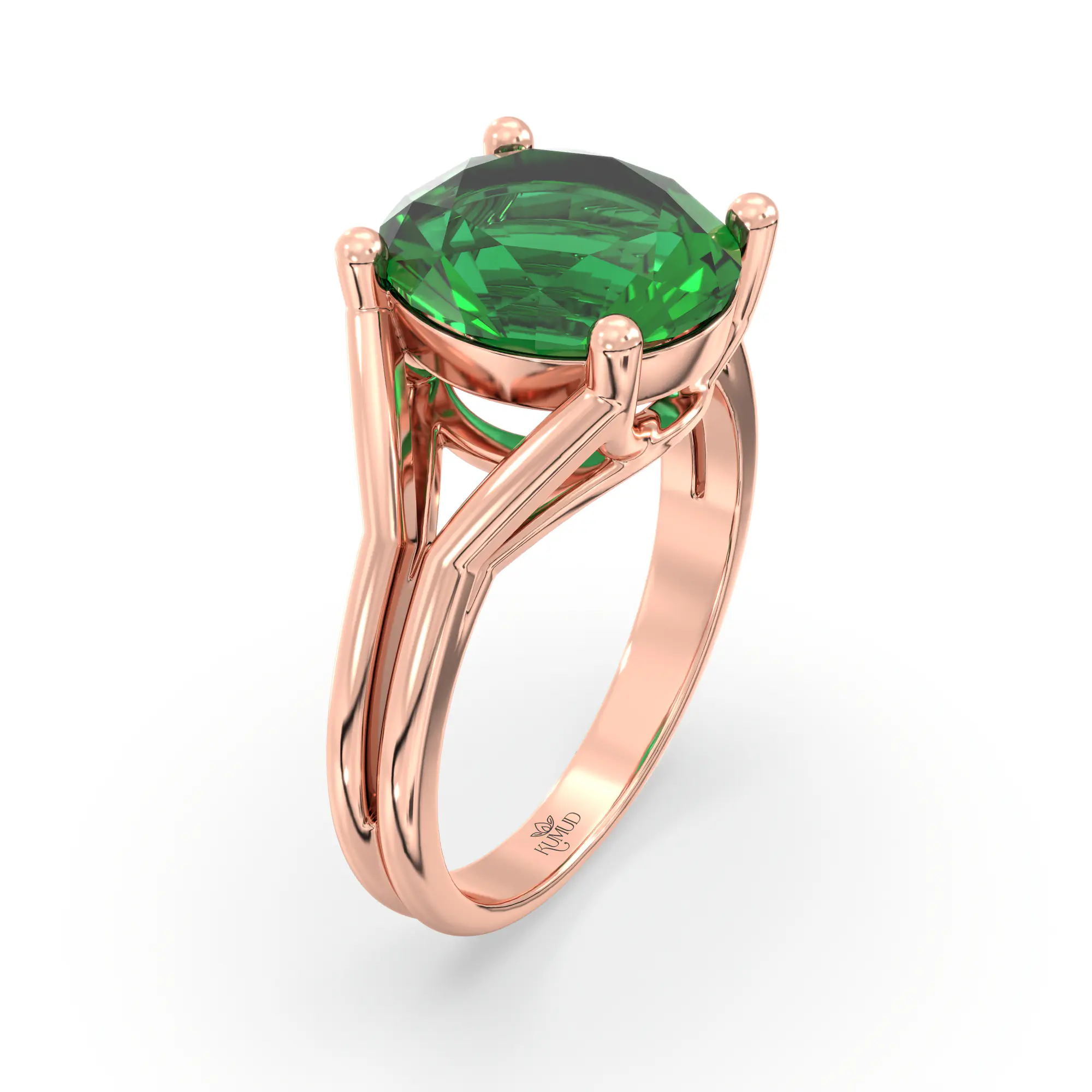 Emerald (Panna) Ring for Women in 18K Rose Gold – Oval 9x8 mm, Prong Setting, 5 g (Design K17A-15) thumbnail