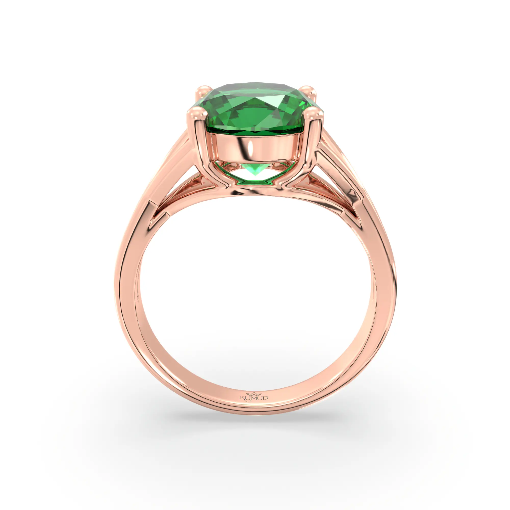 Emerald (Panna) Ring for Women in 18K Rose Gold – Oval 9x8 mm, Prong Setting, 5 g (Design K17A-15) thumbnail