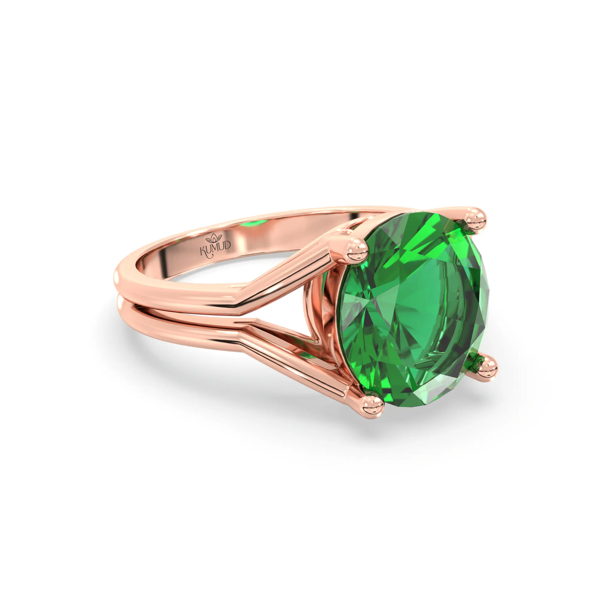 Emerald (Panna) Ring for Women in 18K Rose Gold – Oval 9x8 mm, Prong Setting, 5 g (Design K17A-15) thumbnail