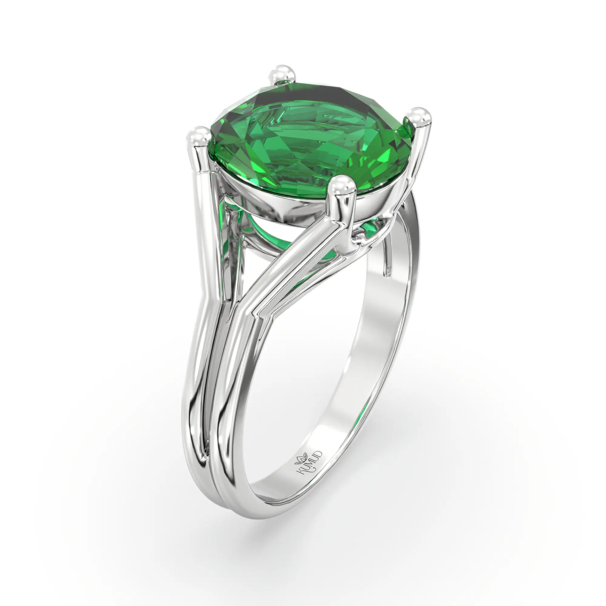Emerald (Panna) Ring for Women in 18K White Gold – Oval 9x8 mm, Prong Setting, 5 g (Design K17A-15) thumbnail
