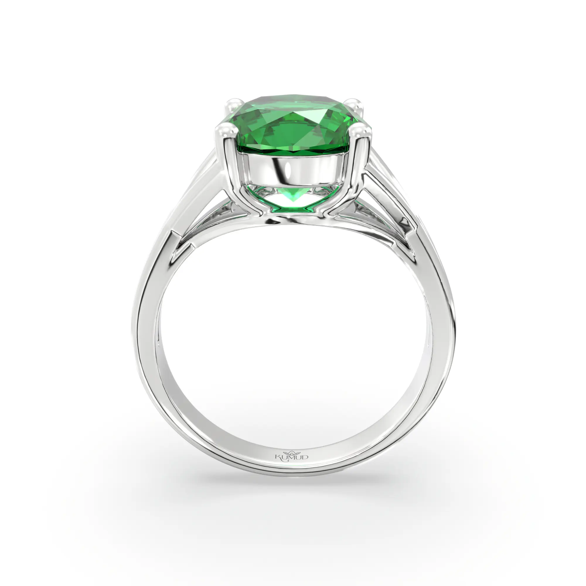 Emerald (Panna) Ring for Women in 18K White Gold – Oval 9x8 mm, Prong Setting, 5 g (Design K17A-15) thumbnail