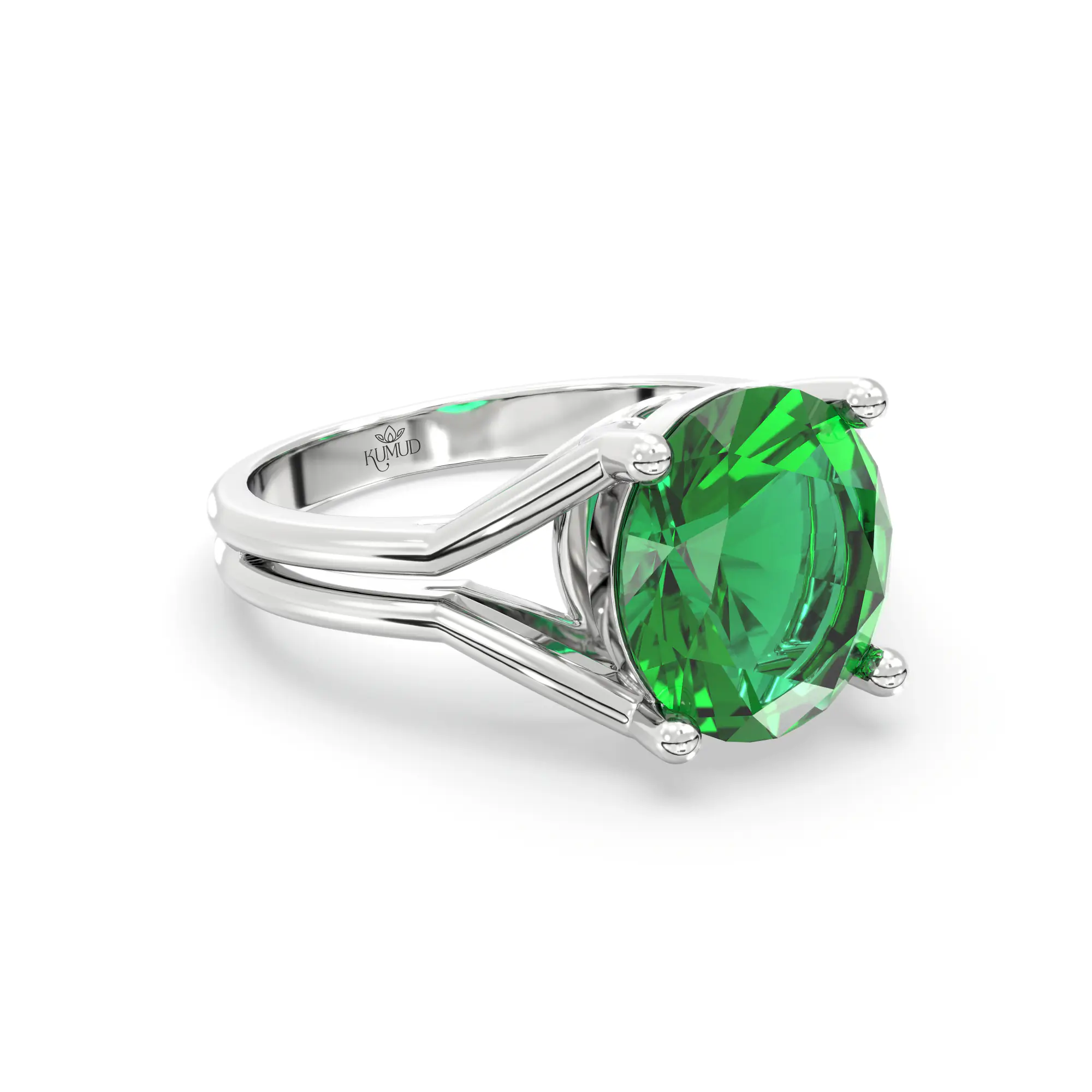 Emerald (Panna) Ring for Women in 18K White Gold – Oval 9x8 mm, Prong Setting, 5 g (Design K17A-15) thumbnail