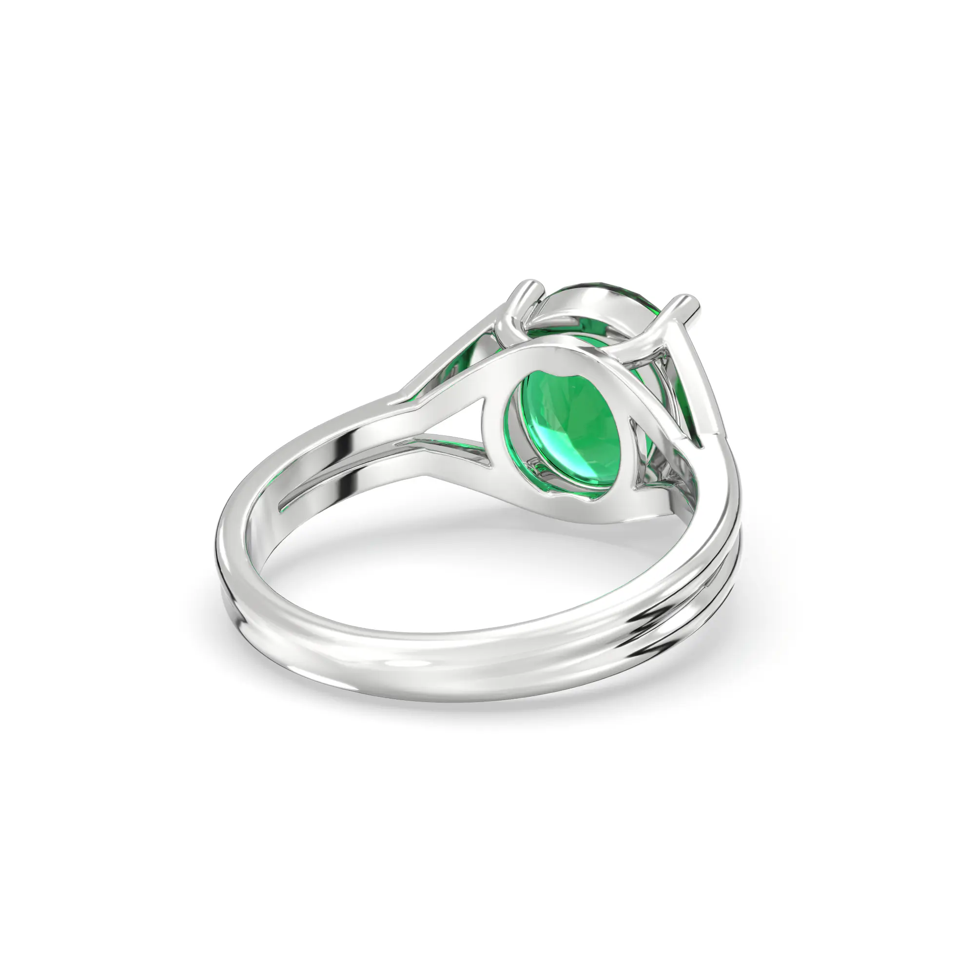 Emerald (Panna) Ring for Women in 18K White Gold – Oval 9x8 mm, Prong Setting, 5 g (Design K17A-15) thumbnail