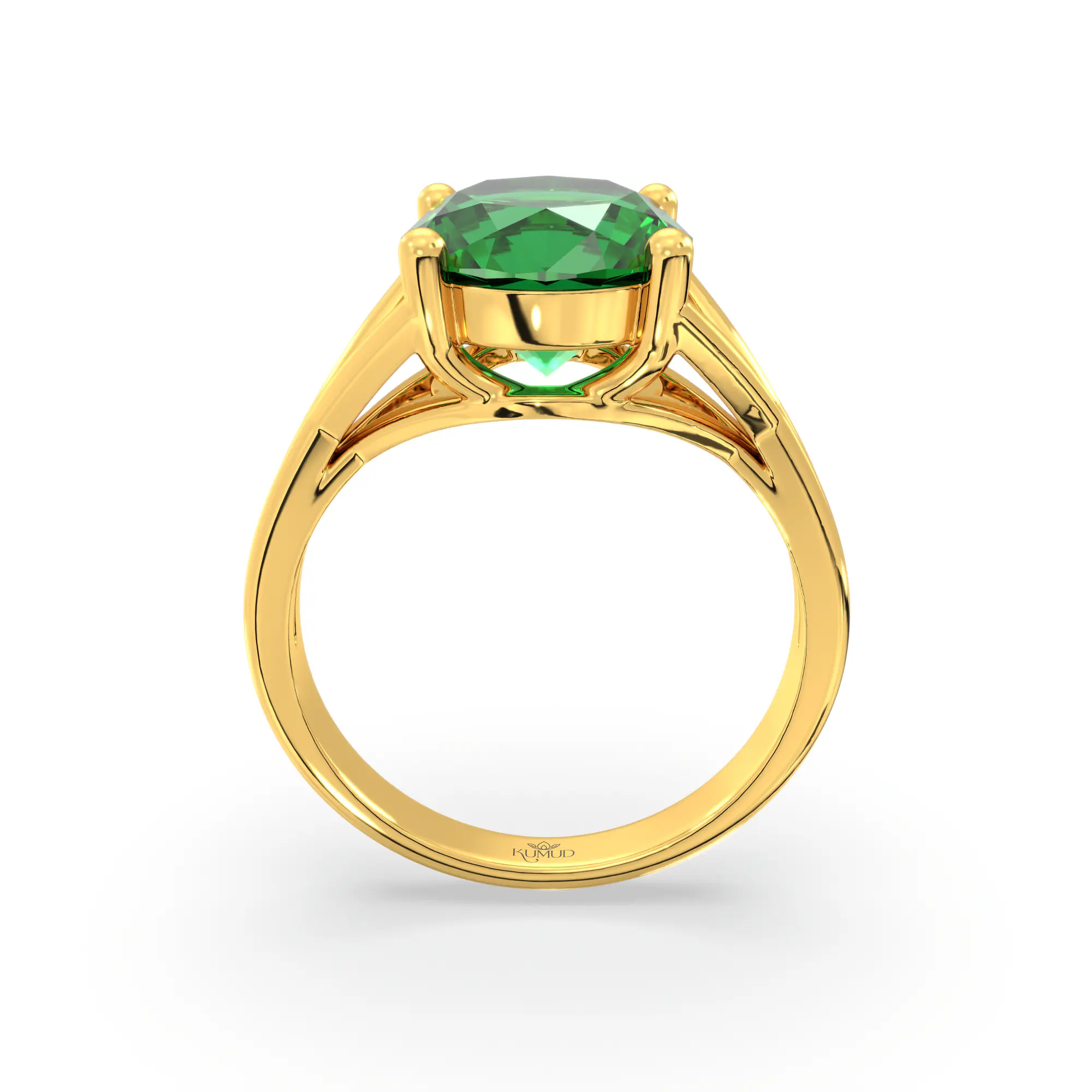 Emerald (Panna) Ring for Women in 22K Yellow Gold – Oval 9x8 mm, Prong Setting, 5 g (Design K17A-15) thumbnail
