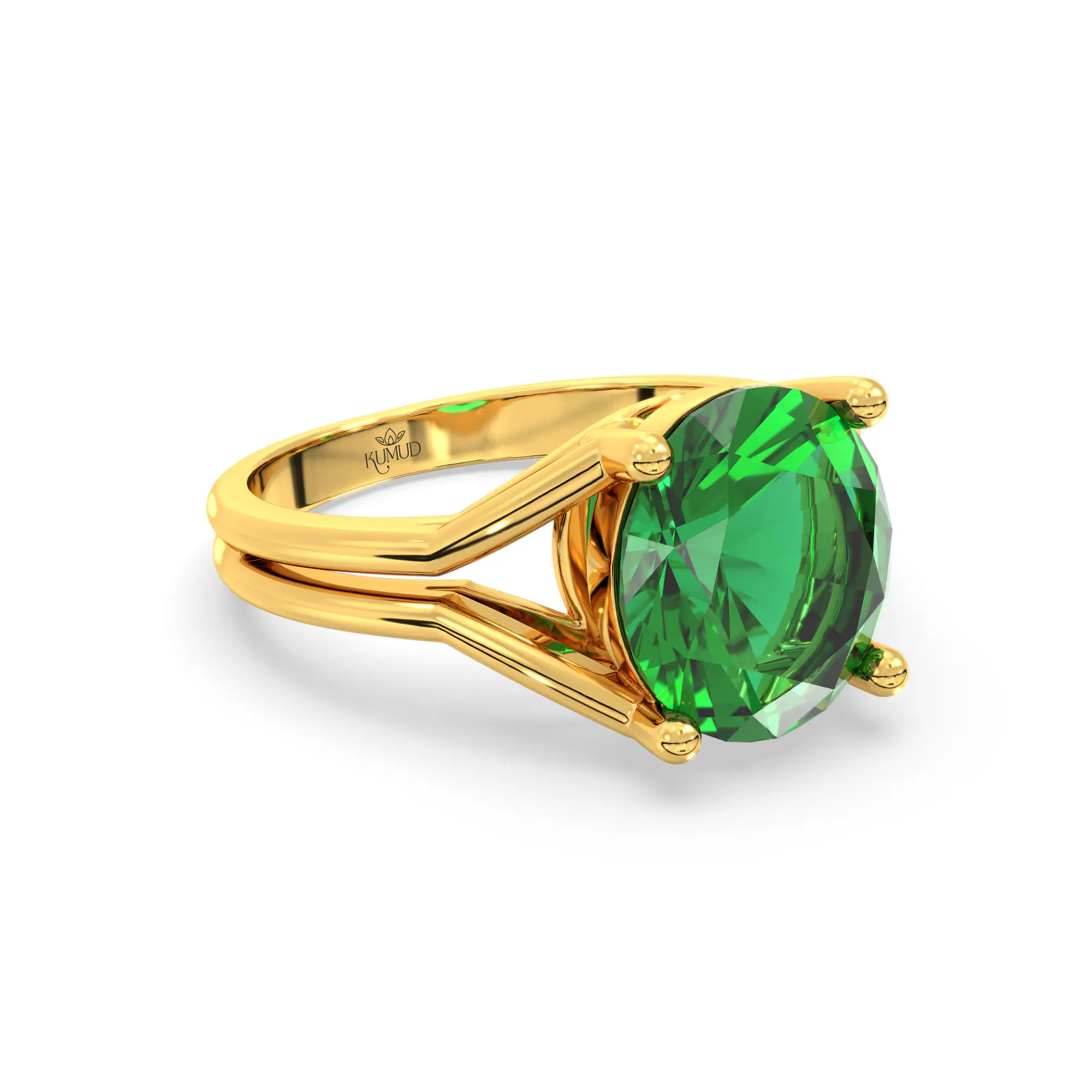 Emerald (Panna) Ring for Women in 22K Yellow Gold – Oval 9x8 mm, Prong Setting, 5 g (Design K17A-15) thumbnail