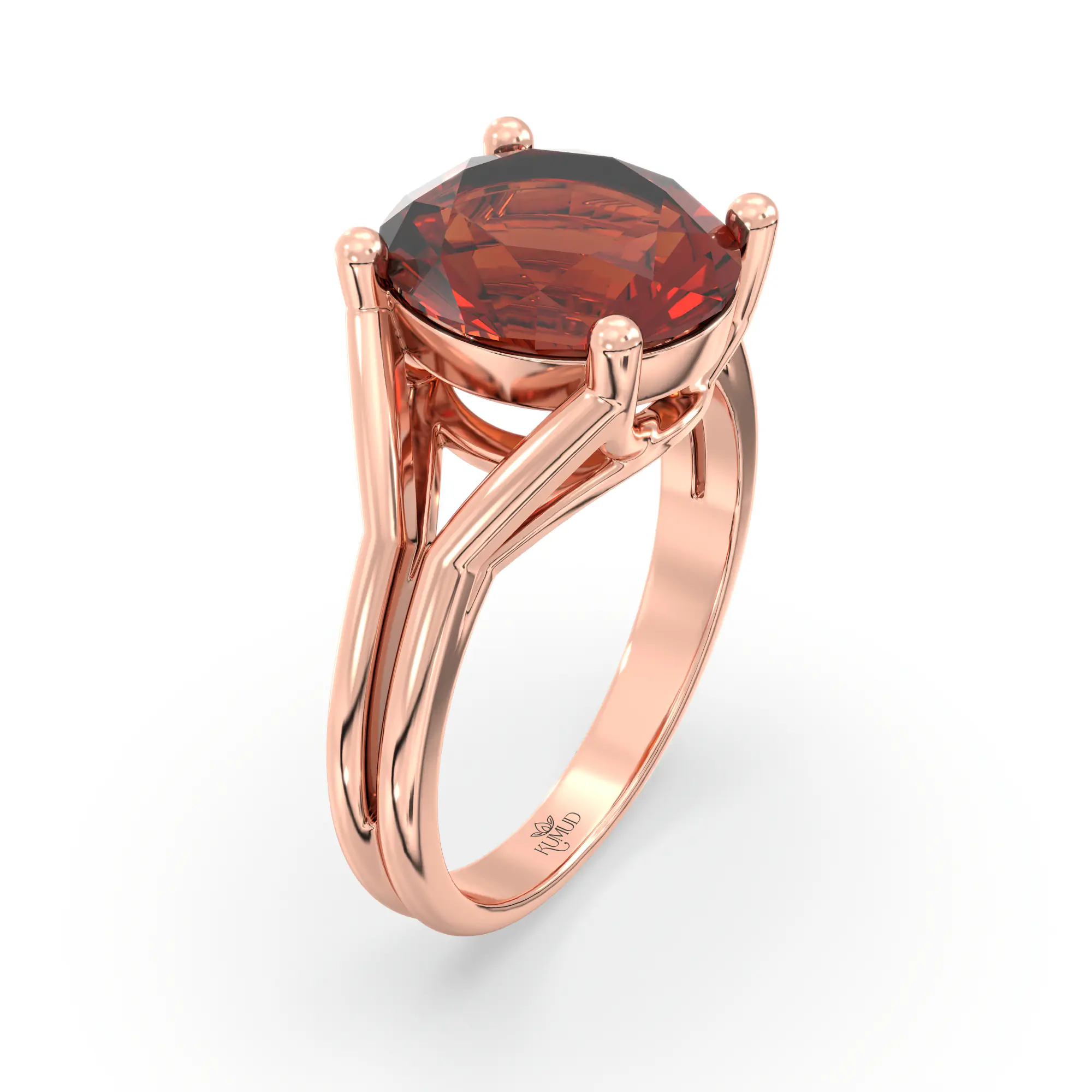 Hessonite (Gomed) Ring for Women in 18K Rose Gold – Oval 9x8 mm, Prong Setting, 5 g (Design K17A-15) thumbnail