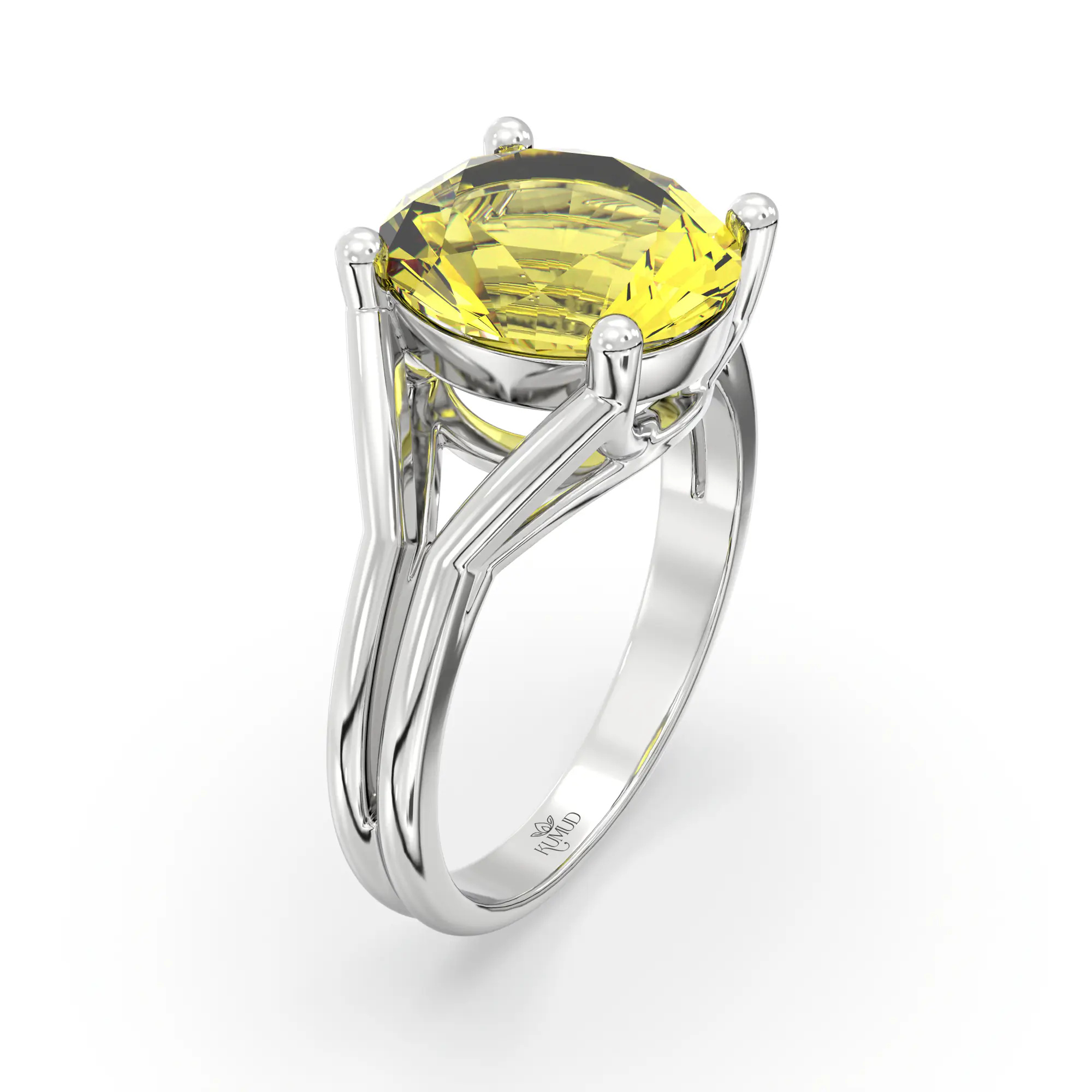 Yellow Sapphire (Pukhraj) Ring for Women in 18K White Gold – Oval 9x8 mm, Prong Setting, 5 g (Design K17A-15) thumbnail