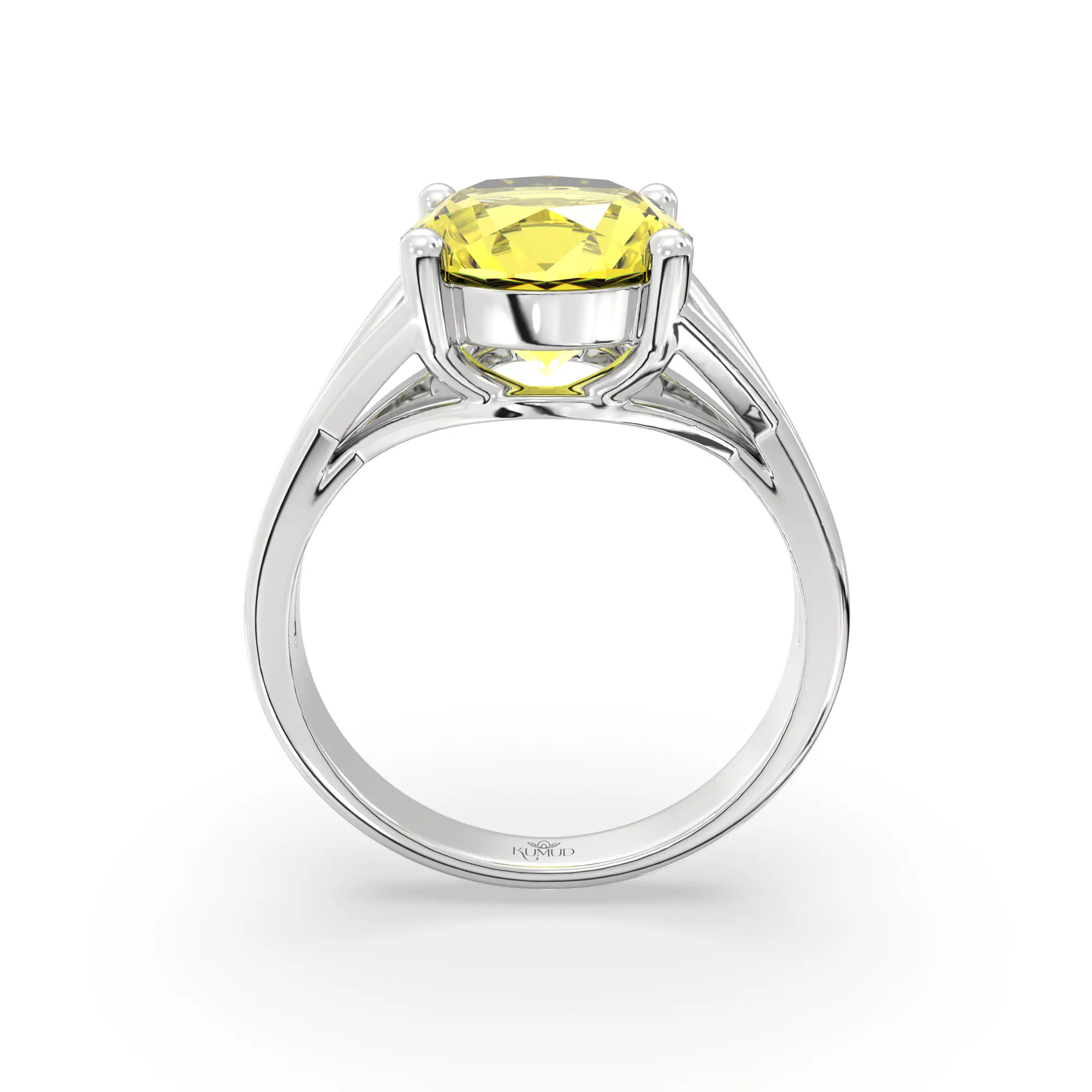 Yellow Sapphire (Pukhraj) Ring for Women in 18K White Gold – Oval 9x8 mm, Prong Setting, 5 g (Design K17A-15) thumbnail