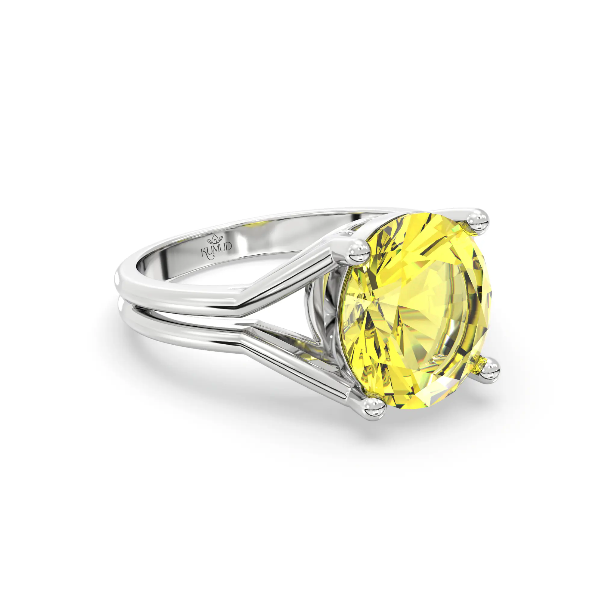 Yellow Sapphire (Pukhraj) Ring for Women in 18K White Gold – Oval 9x8 mm, Prong Setting, 5 g (Design K17A-15) thumbnail