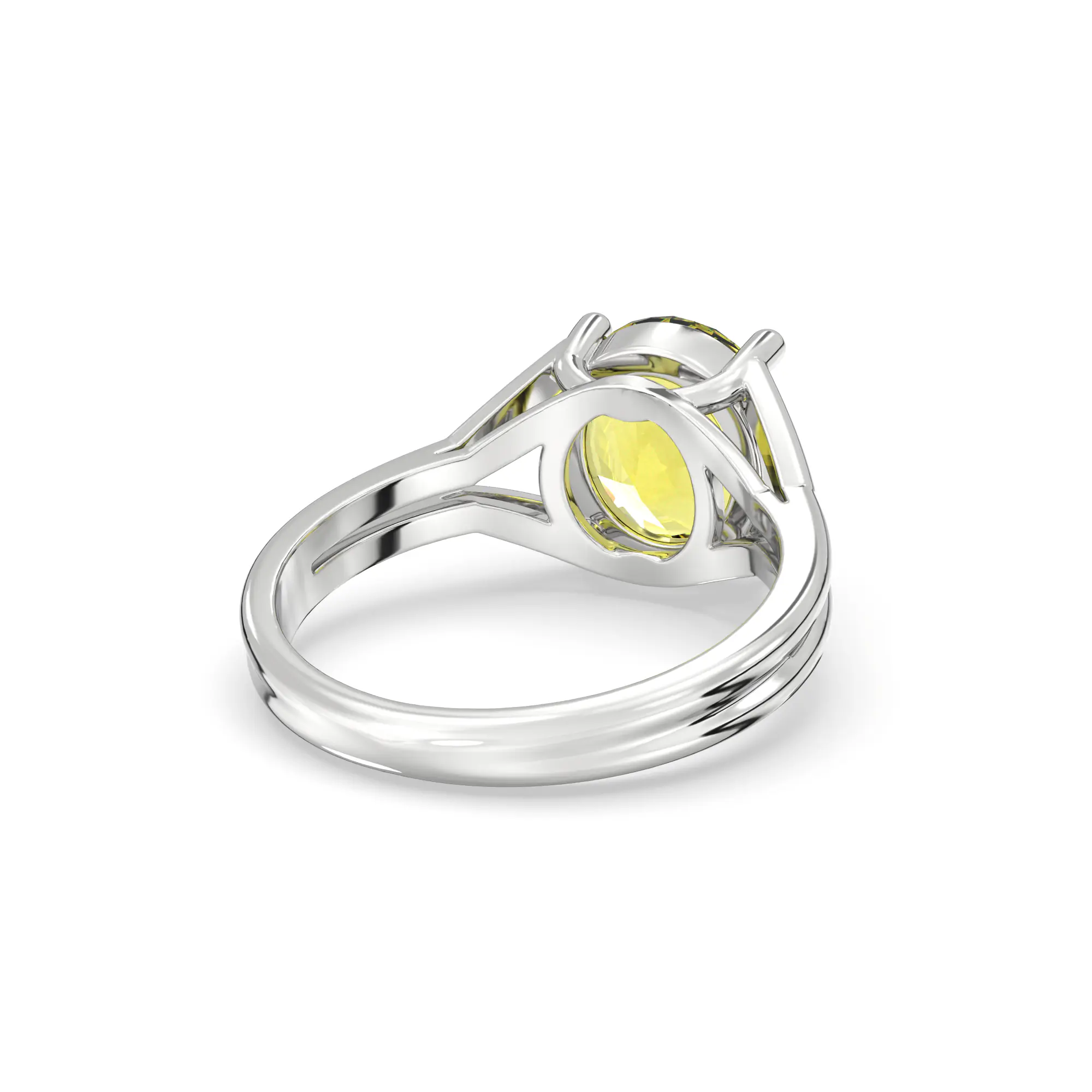 Yellow Sapphire (Pukhraj) Ring for Women in 18K White Gold – Oval 9x8 mm, Prong Setting, 5 g (Design K17A-15) thumbnail