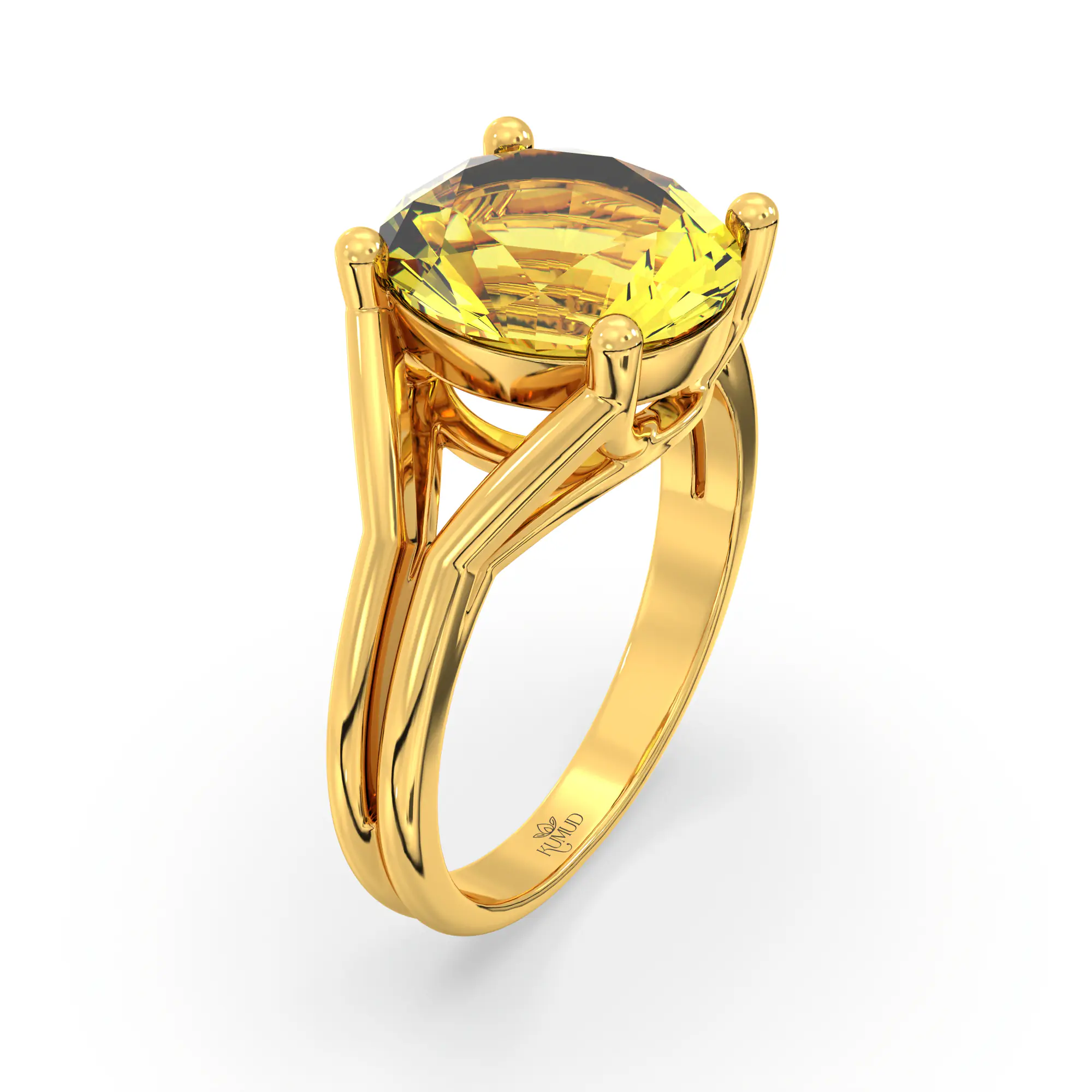 Yellow Sapphire (Pukhraj) Ring for Women in 22K Yellow Gold – Oval 9x8 mm, Prong Setting, 5 g (Design K17A-15) thumbnail
