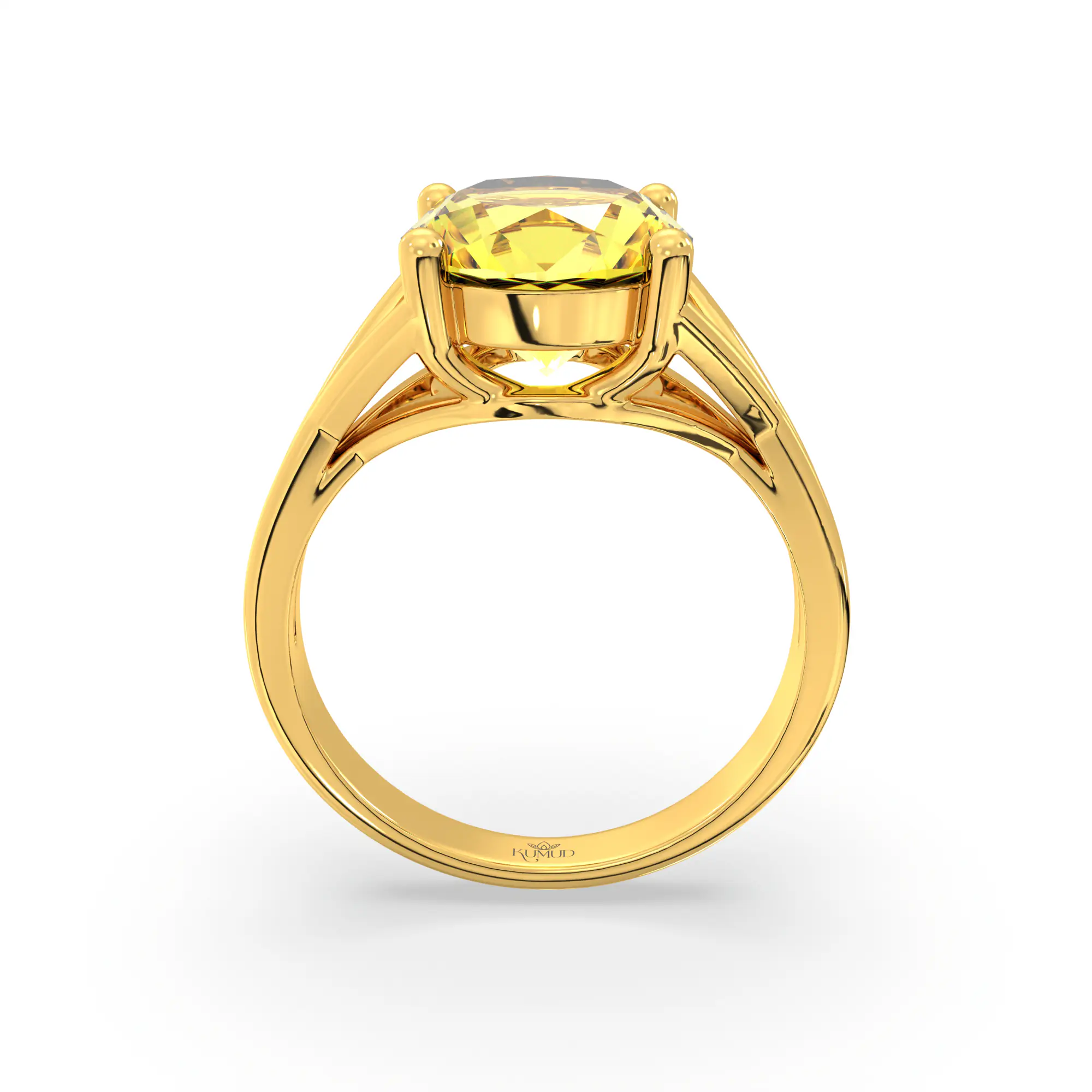 Yellow Sapphire (Pukhraj) Ring for Women in 22K Yellow Gold – Oval 9x8 mm, Prong Setting, 5 g (Design K17A-15) thumbnail