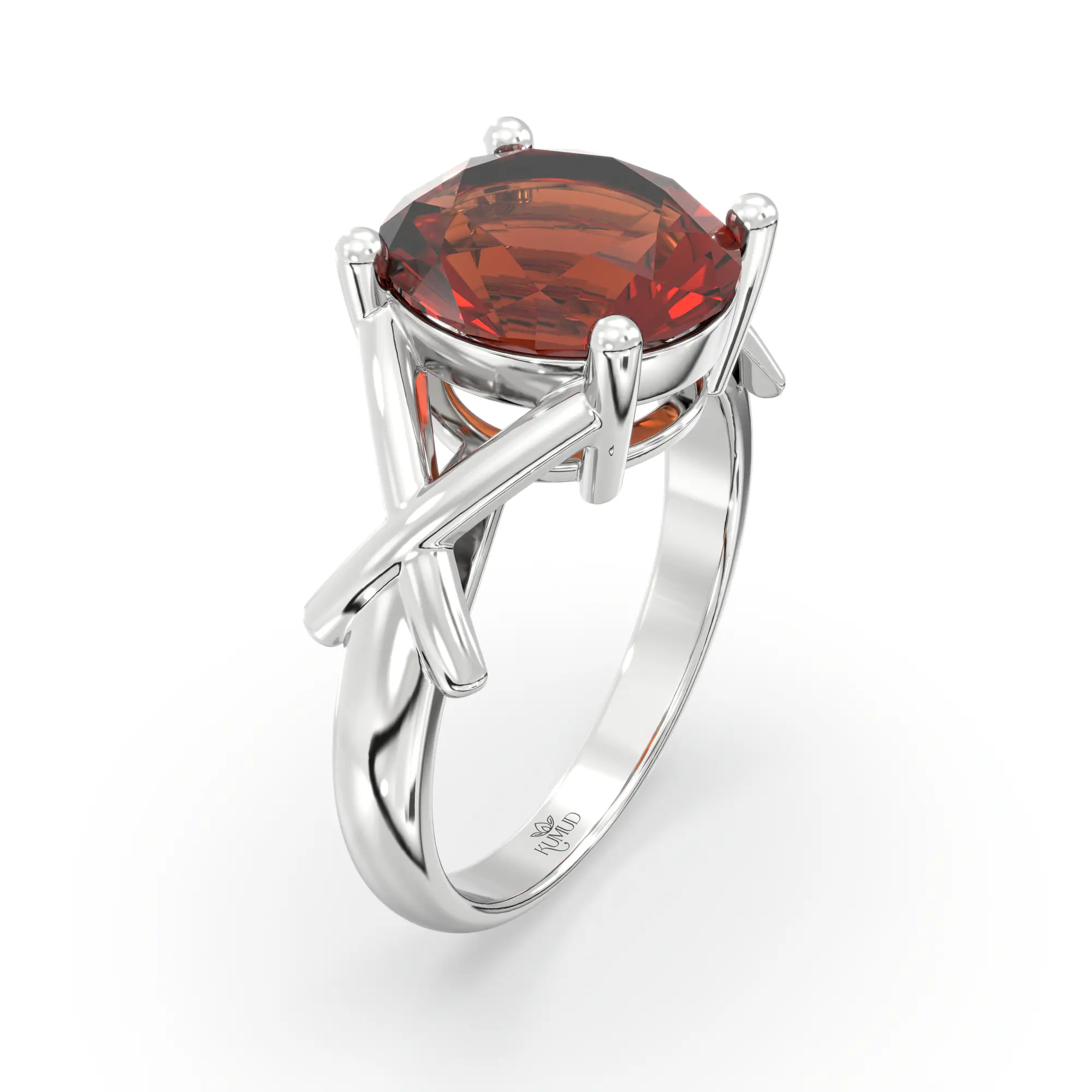 Hessonite (Gomed) Ring for Women in 18K White Gold – Oval 9x8 mm, Prong Setting, 5 g (Design K17A-16) thumbnail