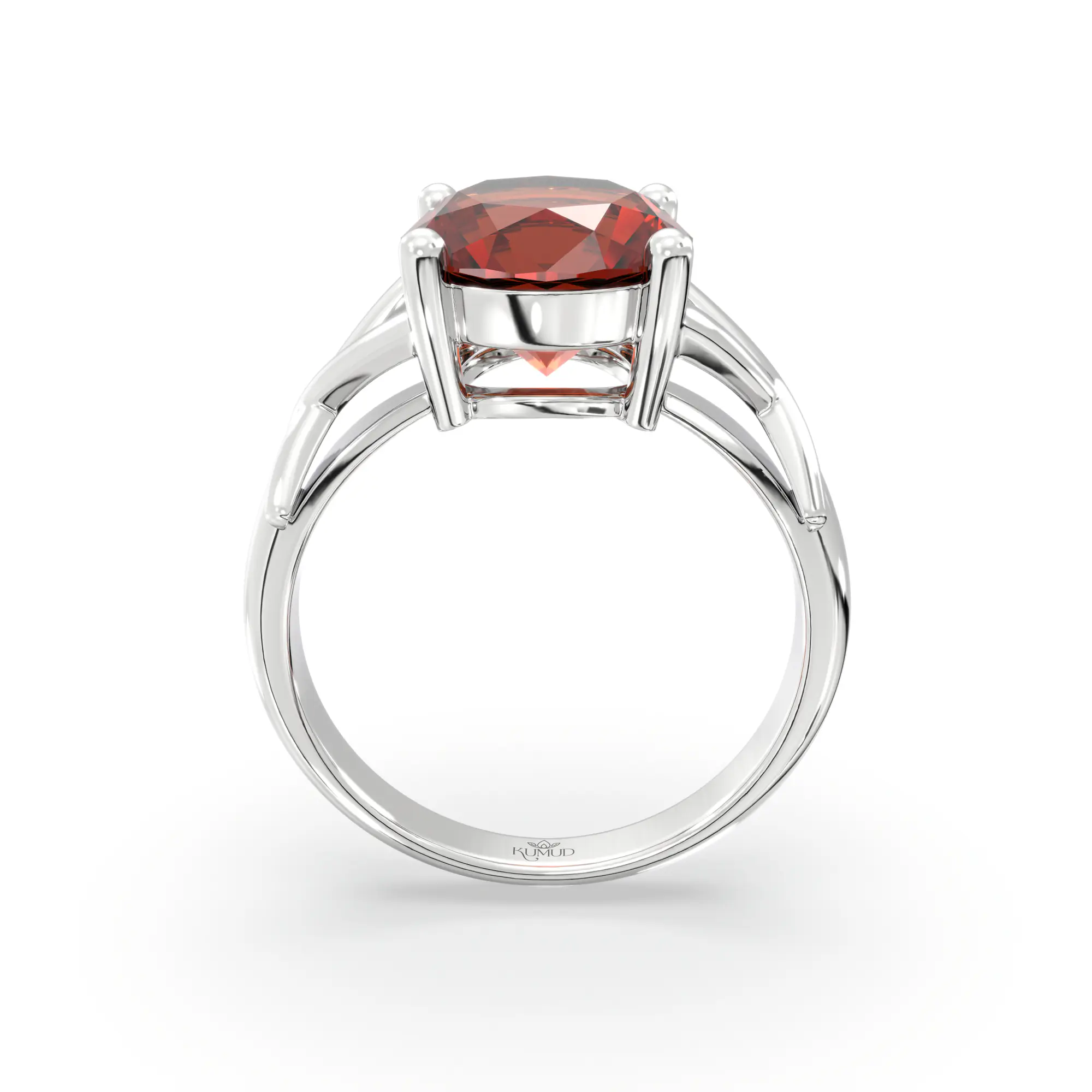 Hessonite (Gomed) Ring for Women in 18K White Gold – Oval 9x8 mm, Prong Setting, 5 g (Design K17A-16) thumbnail