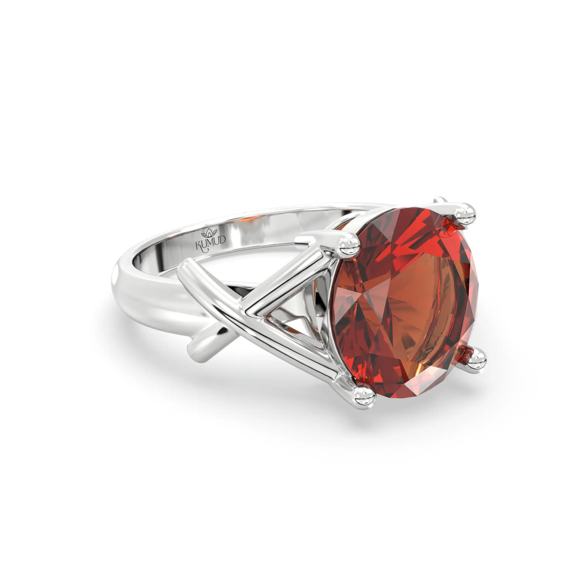 Hessonite (Gomed) Ring for Women in 18K White Gold – Oval 9x8 mm, Prong Setting, 5 g (Design K17A-16) thumbnail