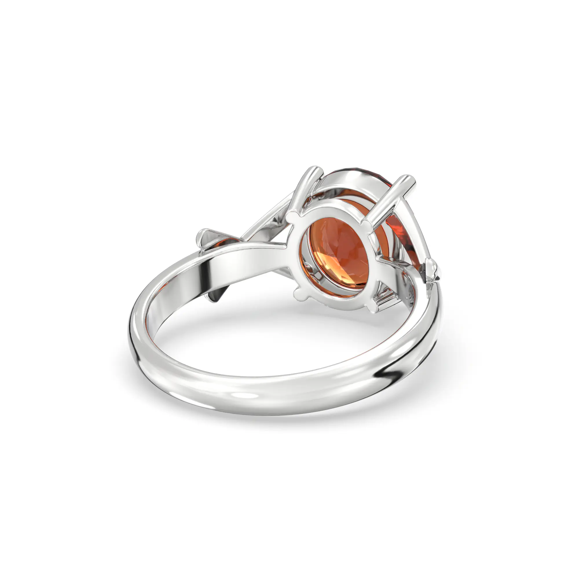 Hessonite (Gomed) Ring for Women in 18K White Gold – Oval 9x8 mm, Prong Setting, 5 g (Design K17A-16) thumbnail