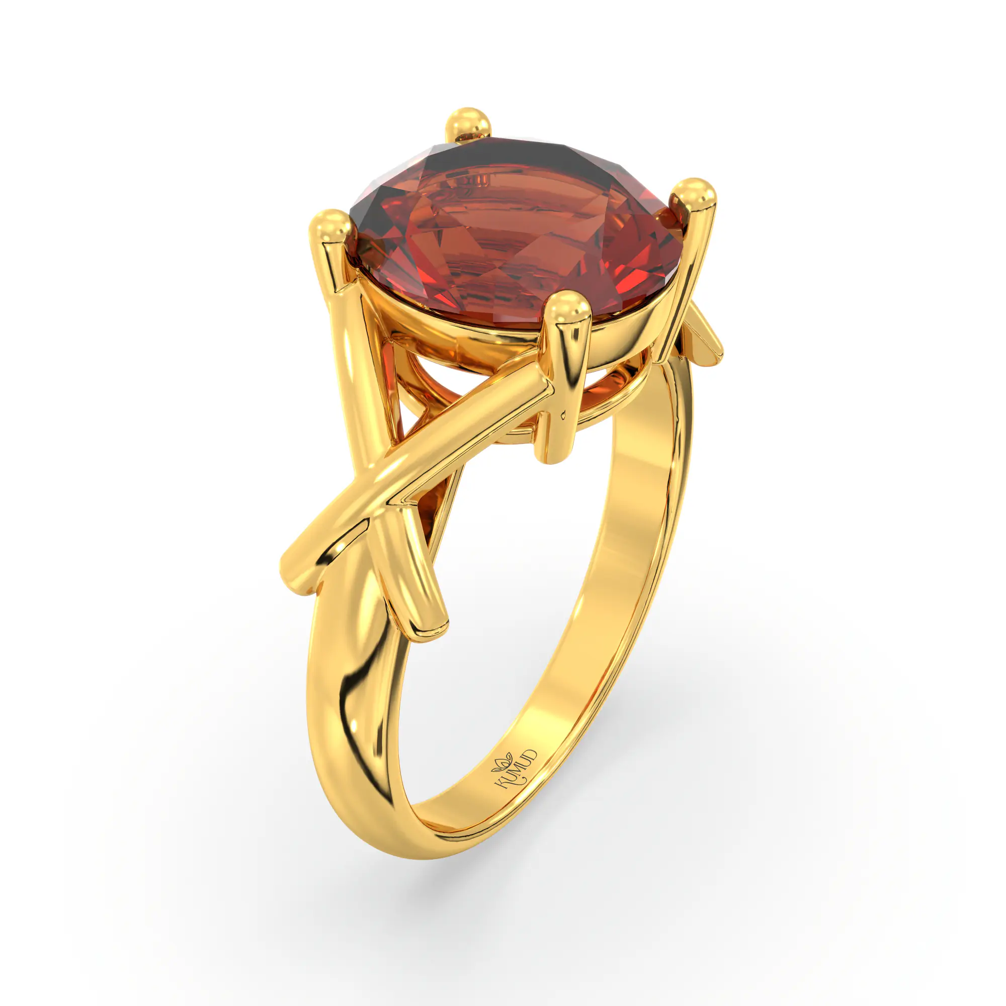 Hessonite (Gomed) Ring for Women in 22K Yellow Gold – Oval 9x8 mm, Prong Setting, 5 g (Design K17A-16) thumbnail