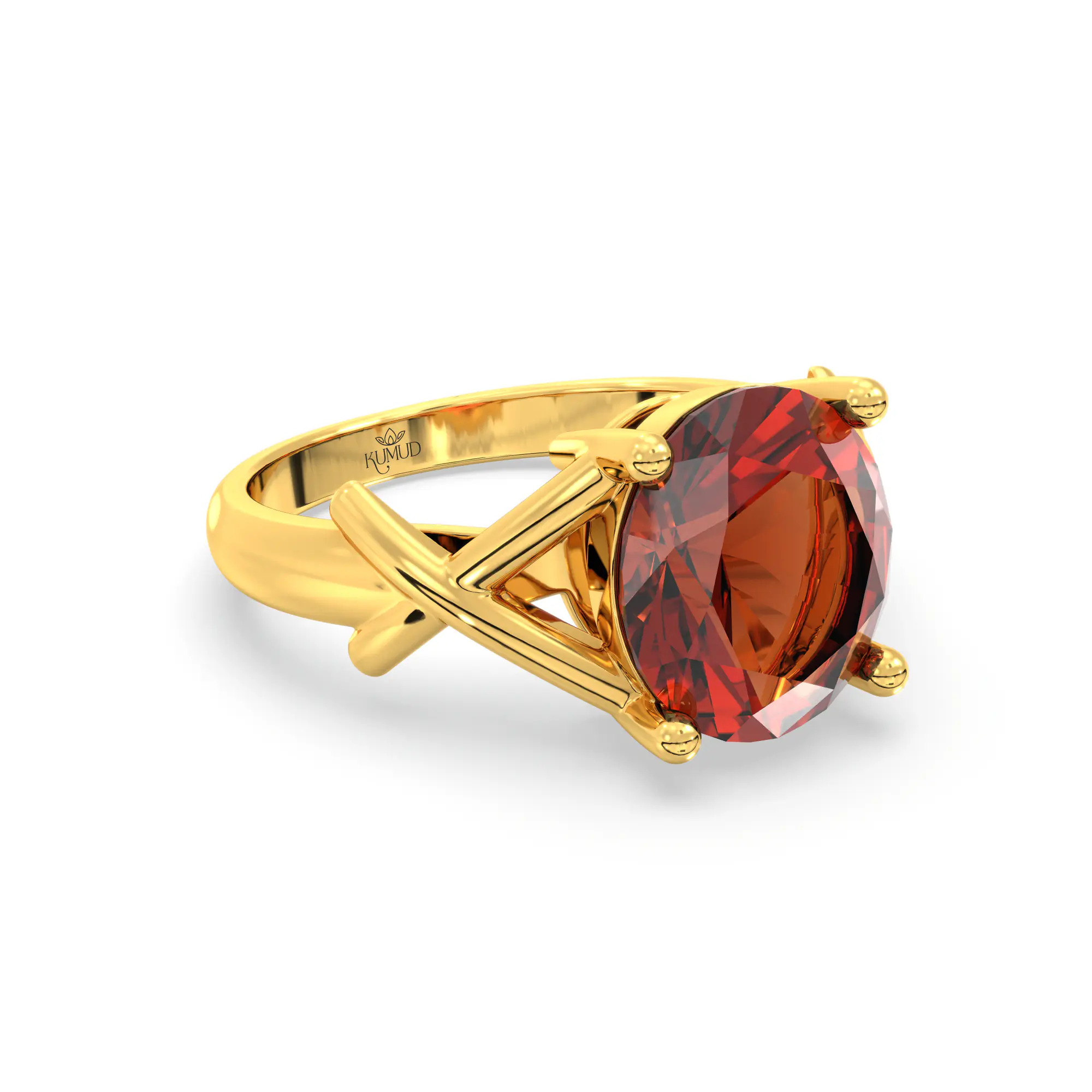 Hessonite (Gomed) Ring for Women in 22K Yellow Gold – Oval 9x8 mm, Prong Setting, 5 g (Design K17A-16) thumbnail