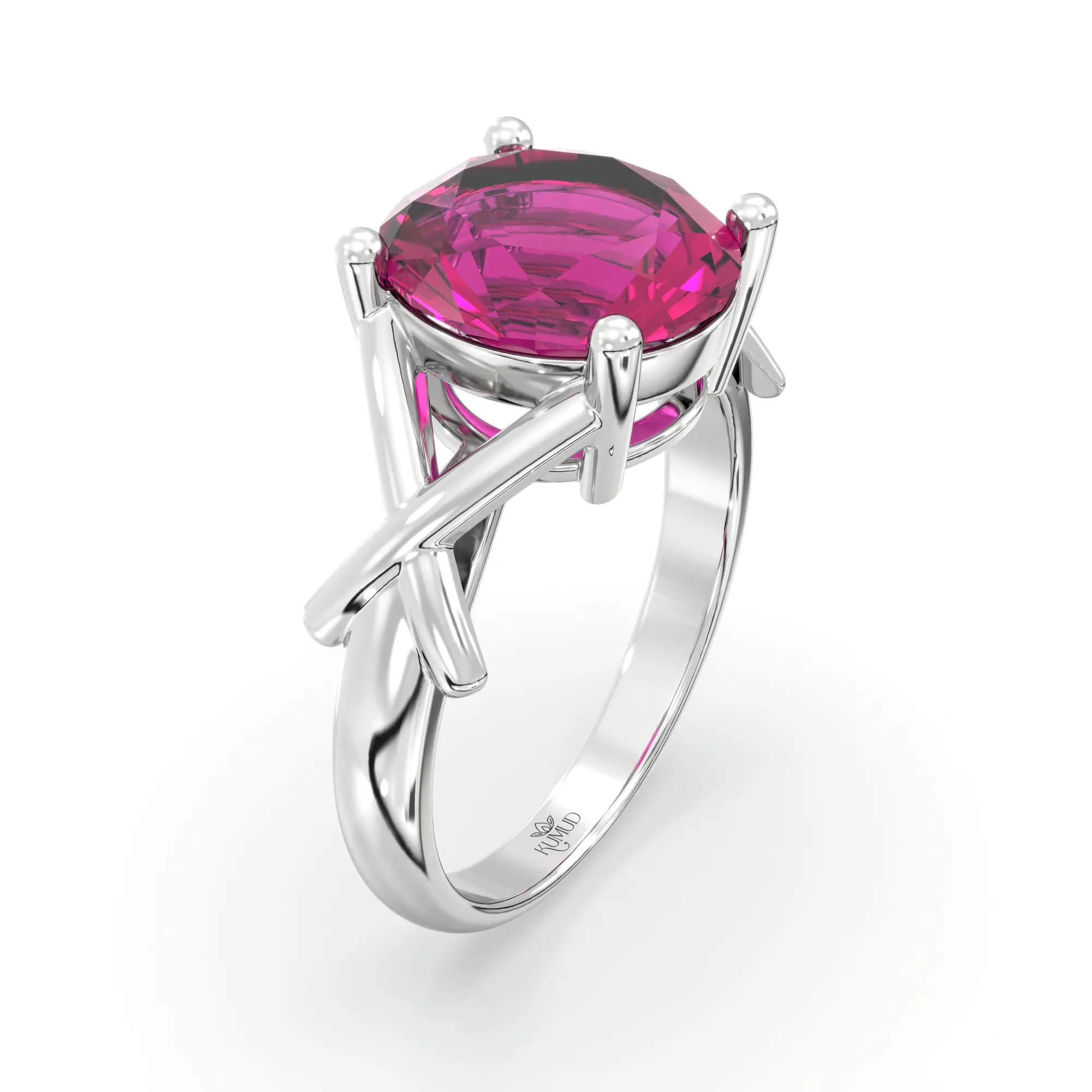 Ruby (Manik) Ring for Women in 18K White Gold – Oval 9x8 mm, Prong Setting, 5 g (Design K17A-16) thumbnail