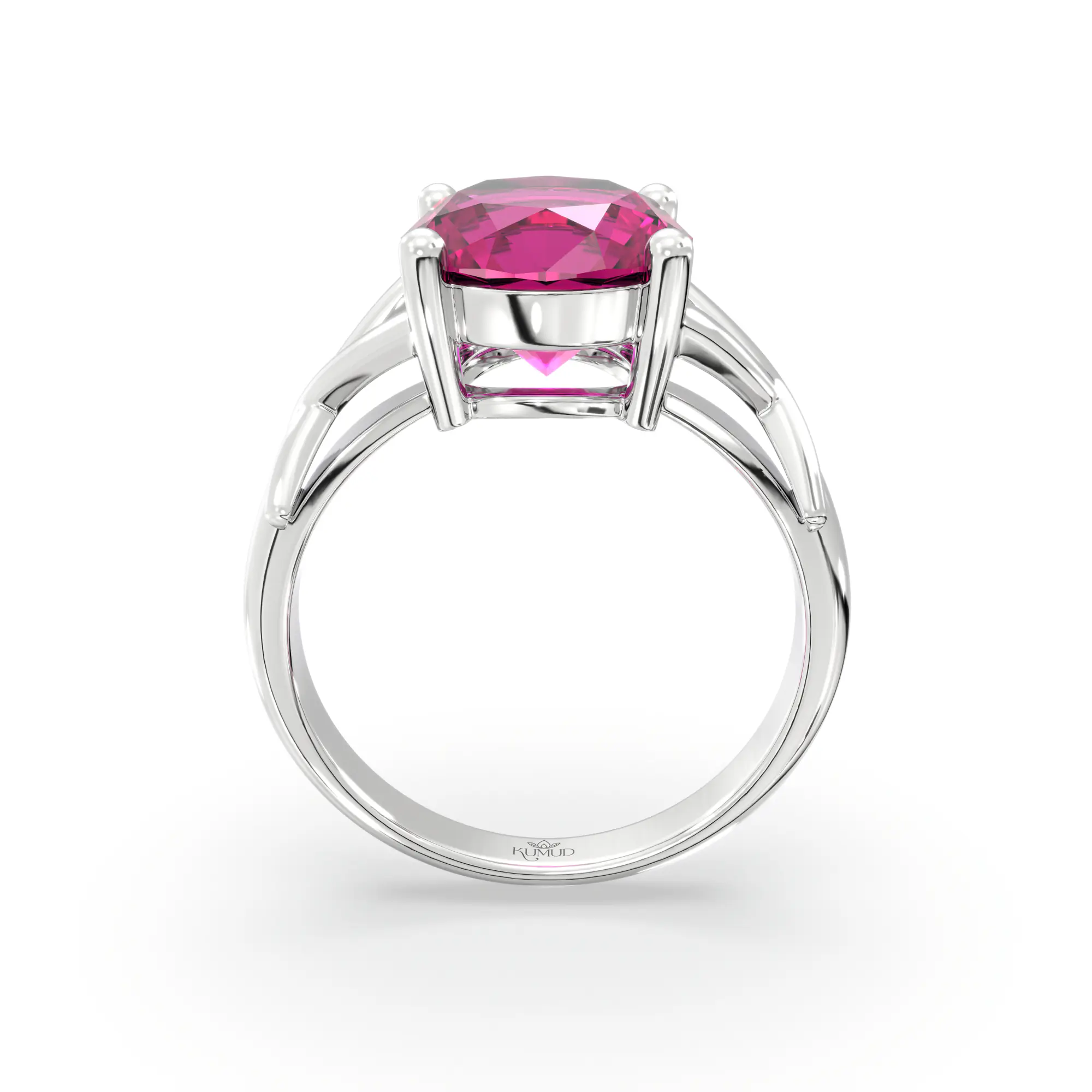Ruby (Manik) Ring for Women in 18K White Gold – Oval 9x8 mm, Prong Setting, 5 g (Design K17A-16) thumbnail