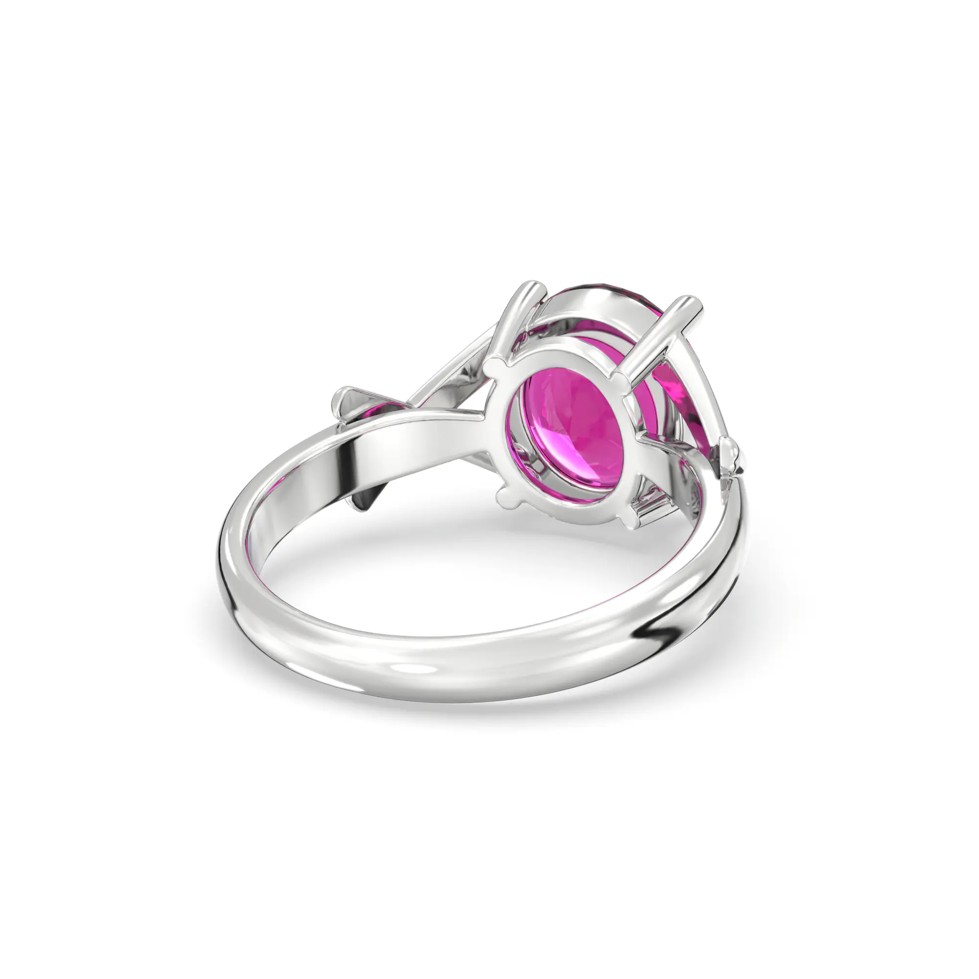 Ruby (Manik) Ring for Women in 18K White Gold – Oval 9x8 mm, Prong Setting, 5 g (Design K17A-16) thumbnail