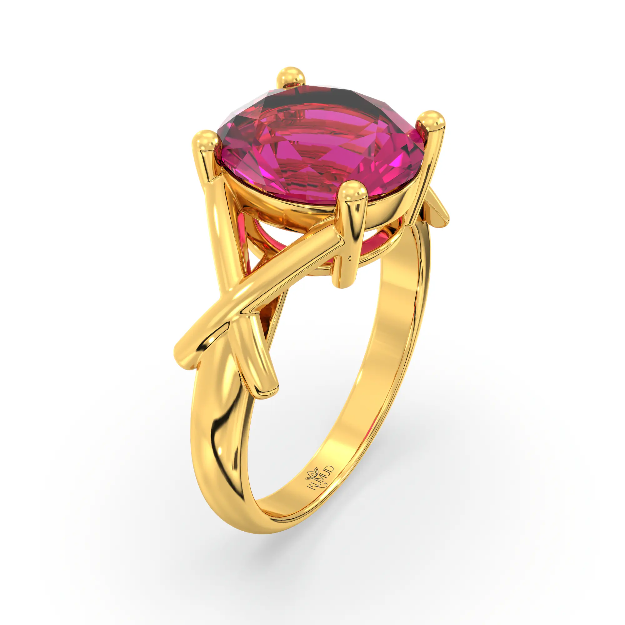Ruby (Manik) Ring for Women in 22K Yellow Gold – Oval 9x8 mm, Prong Setting, 5 g (Design K17A-16) thumbnail